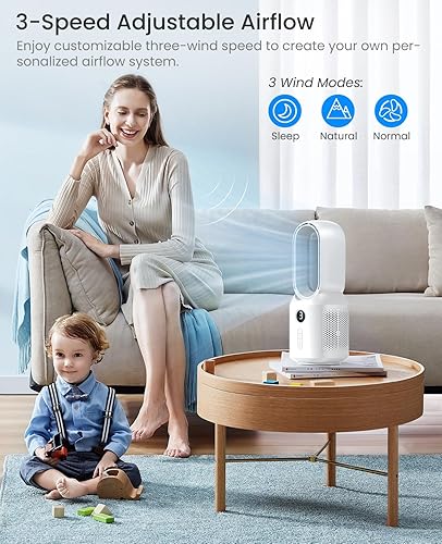 Miniatura 5 de let'me Ventilador de escritorio, ventilador oscilante de 106° para interiores, ventilador sin aspas con 3 velocidades, ventilador de oficina pequeño