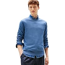 Tommy Hilfiger Uomo Pullover Essential Cotton con Scollo Rotondo, Blu (Petrol Blue Heather), L