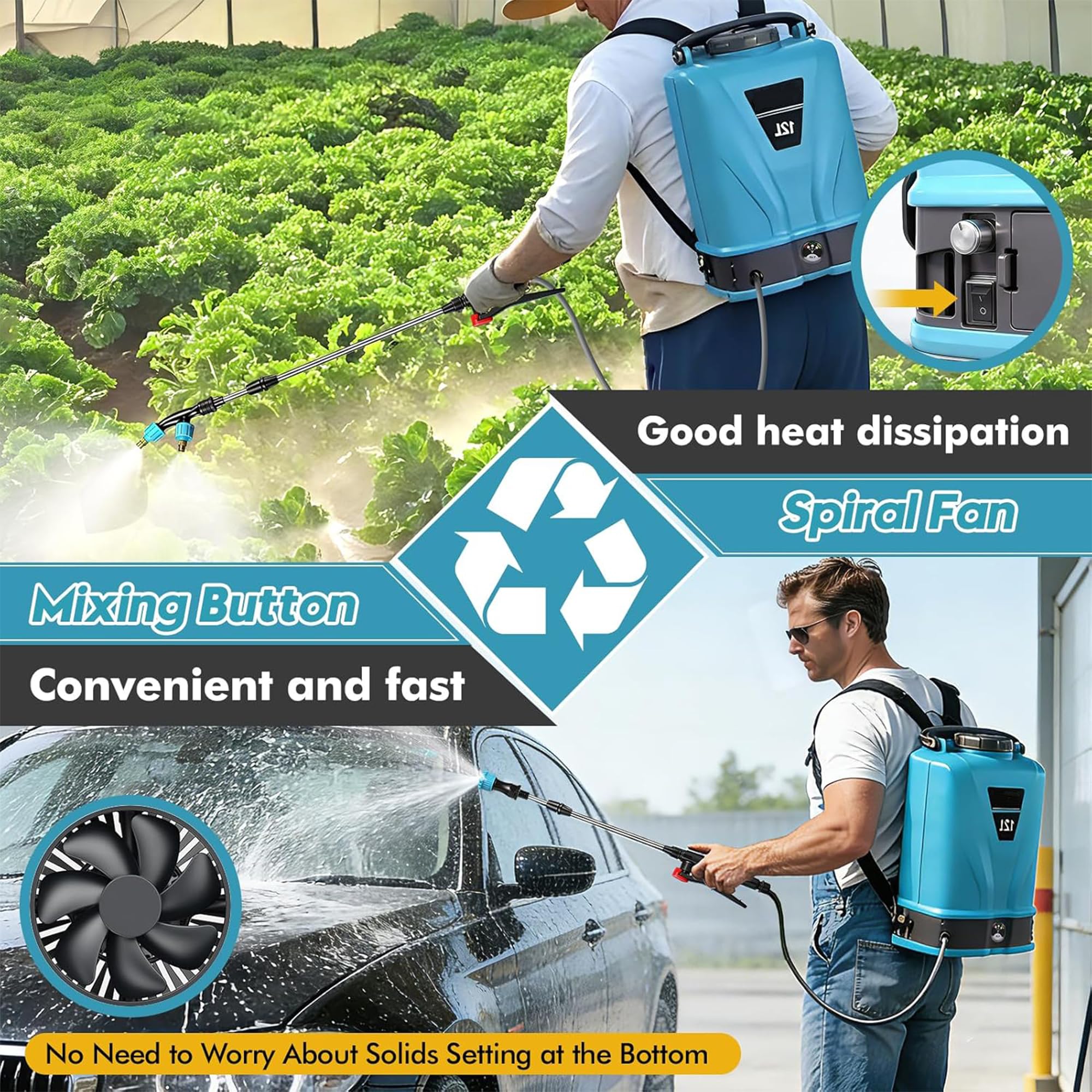 Fumigadora De Mochila Eléctrica con Batería De 12l, Pulverizador De Jardín Eléctrico con Mochila con 5 Boquillas De Niebla, Lanza Larga Retráctil para Césped, Jardín Y Patio