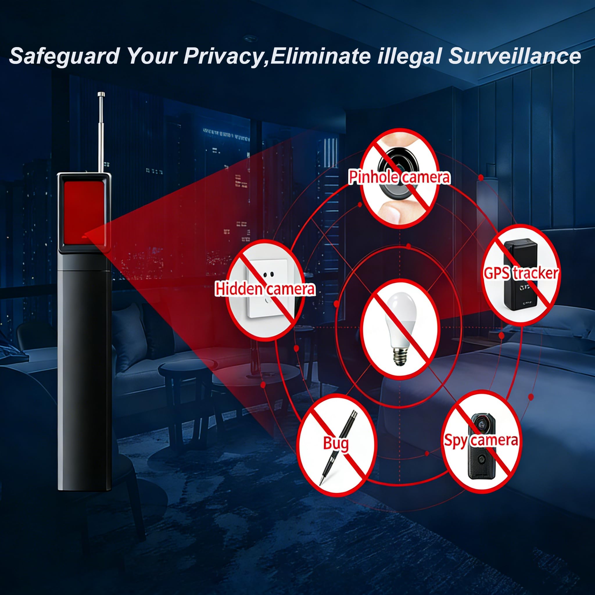 Camuitry Hidden Camera Detector RF Bug Detector & Wireless Signal Scanner | Spy Camera Finder for Office, Bathroom, Travel | 5 Sensitivity Levels | 25 Hour Battery (Black) - 2