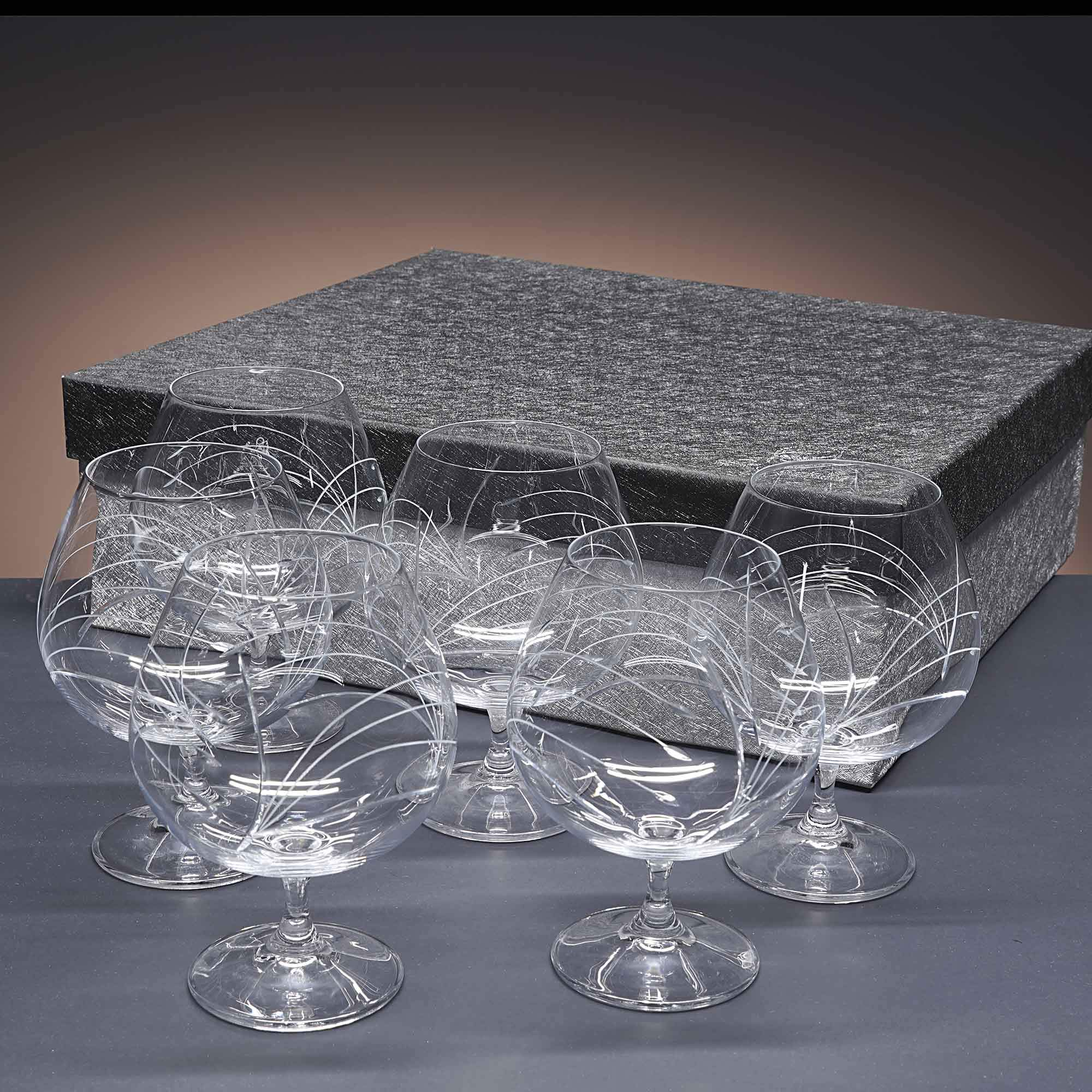 Gala&K | Set de 6 copas de cristal para coñac o brandy | Talladas a mano | Colección GASTRO.