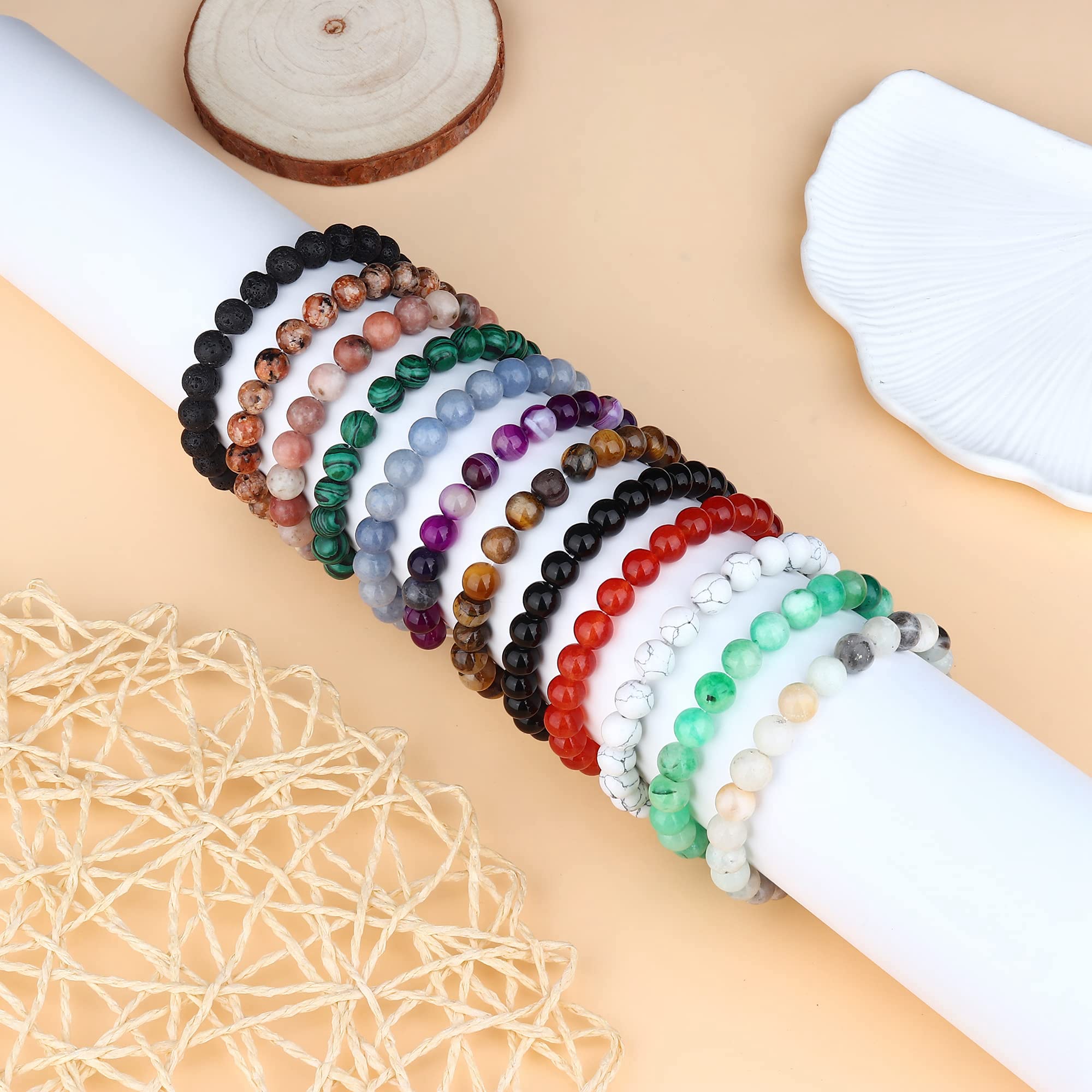 YADOCA 12 Pezzi 8mm Braccialetti di Perline per Uomo Donna Healing Bracciale in Pietra Naturale Regolabile Stretch Braccialetti Occhio di Tigre Perline Set