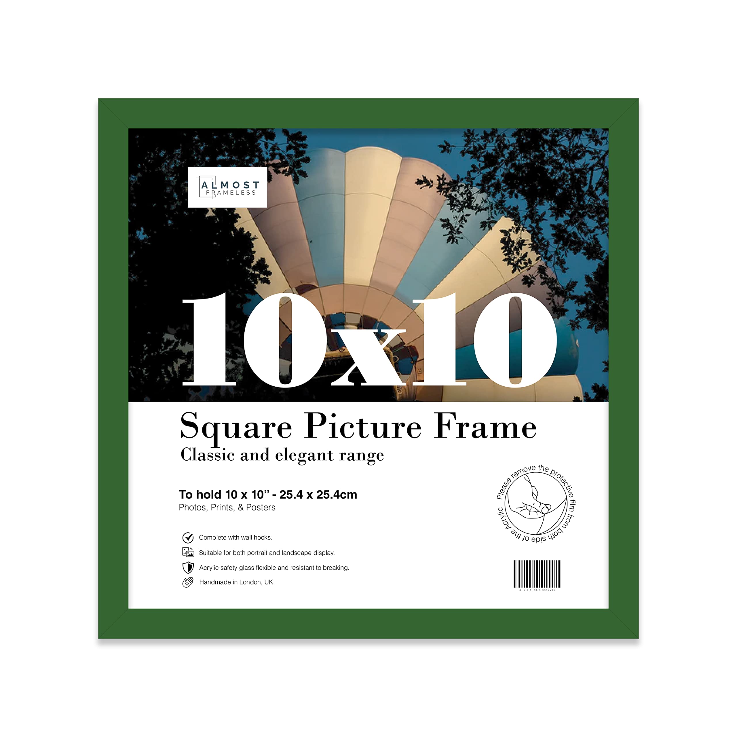 10x10 Inch Green Square Thin Photo Frame Wall Mountable Thin Picture Frame Standard Square Photograph Size, 10" X 10"(25.5 X 25.5cm)