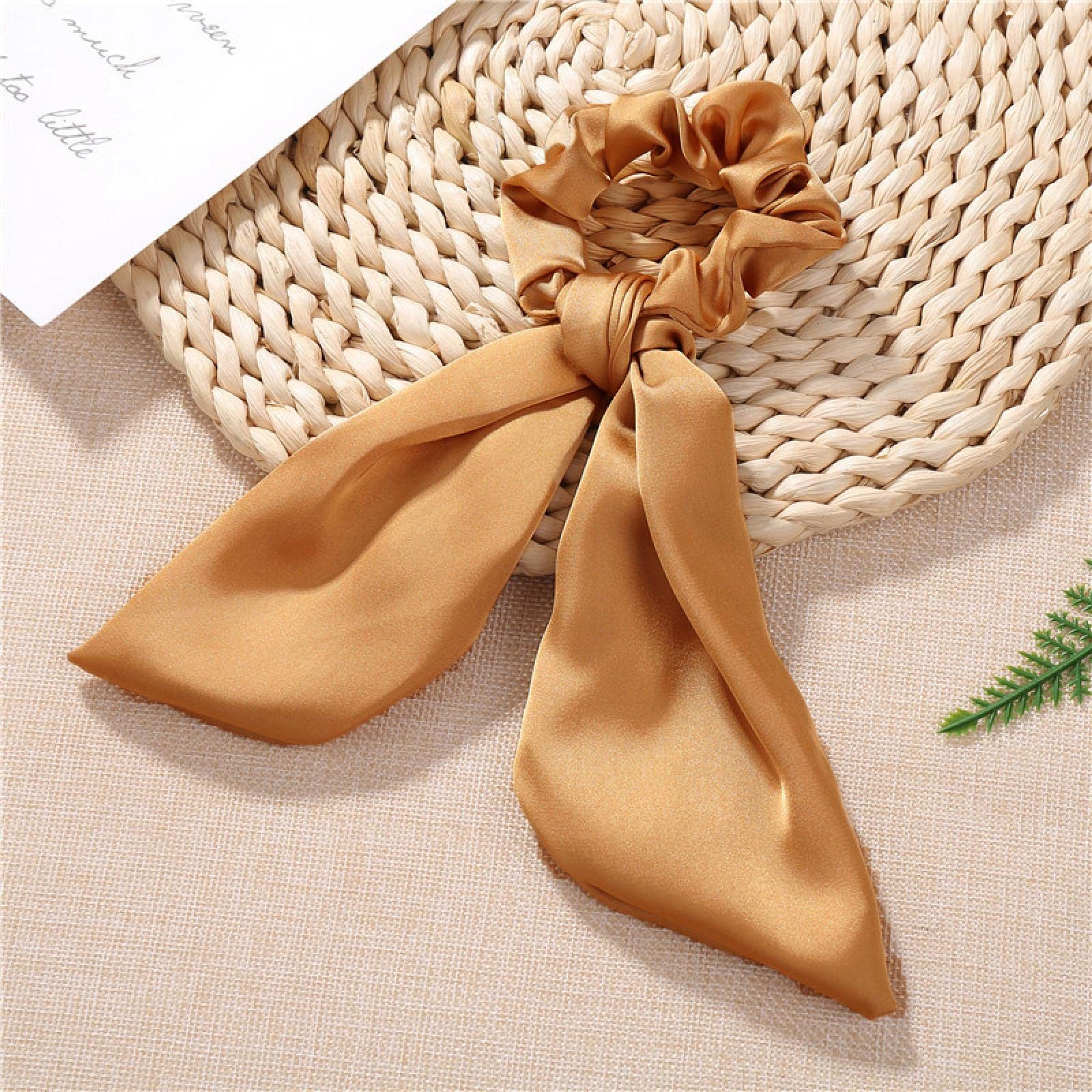 Akcesoria do włosów Moda Bowknot Satynowe długie opaska do włosów Kobiety Wstążka z pałąkiem na głowę Kucyk Stały elastyczny szalik Opaski do włosów Scrunchies Dziewczyny Akcesoria do włosów (khaki)