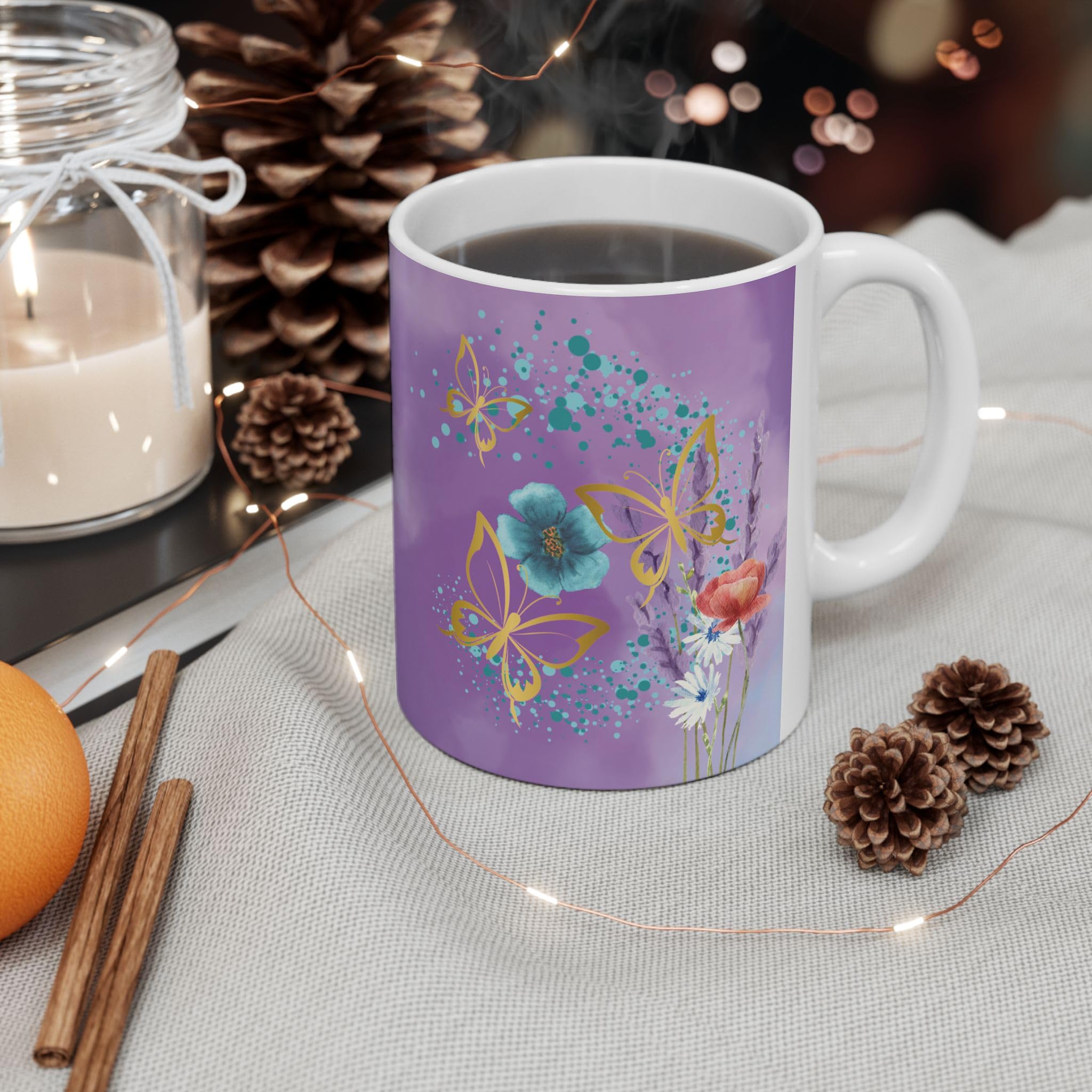 Amazon.com: Aqua Blue Floral Coffee Mug with Gold Butterflies Gifts for  Women, Blue & Purple Colorful Coffee Mugs for Women, Lavender Mug (Lavender  & Aqua Blue Floral, 11oz) : Home & Kitchen