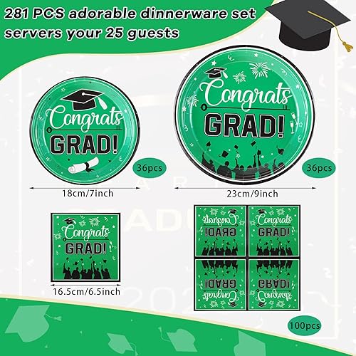 Miniatura 4 de 281 piezas de suministros de fiesta de graduación para 36, juego de vajilla desechable de clase de 2023 Congrats Grad, incluye servilletas de