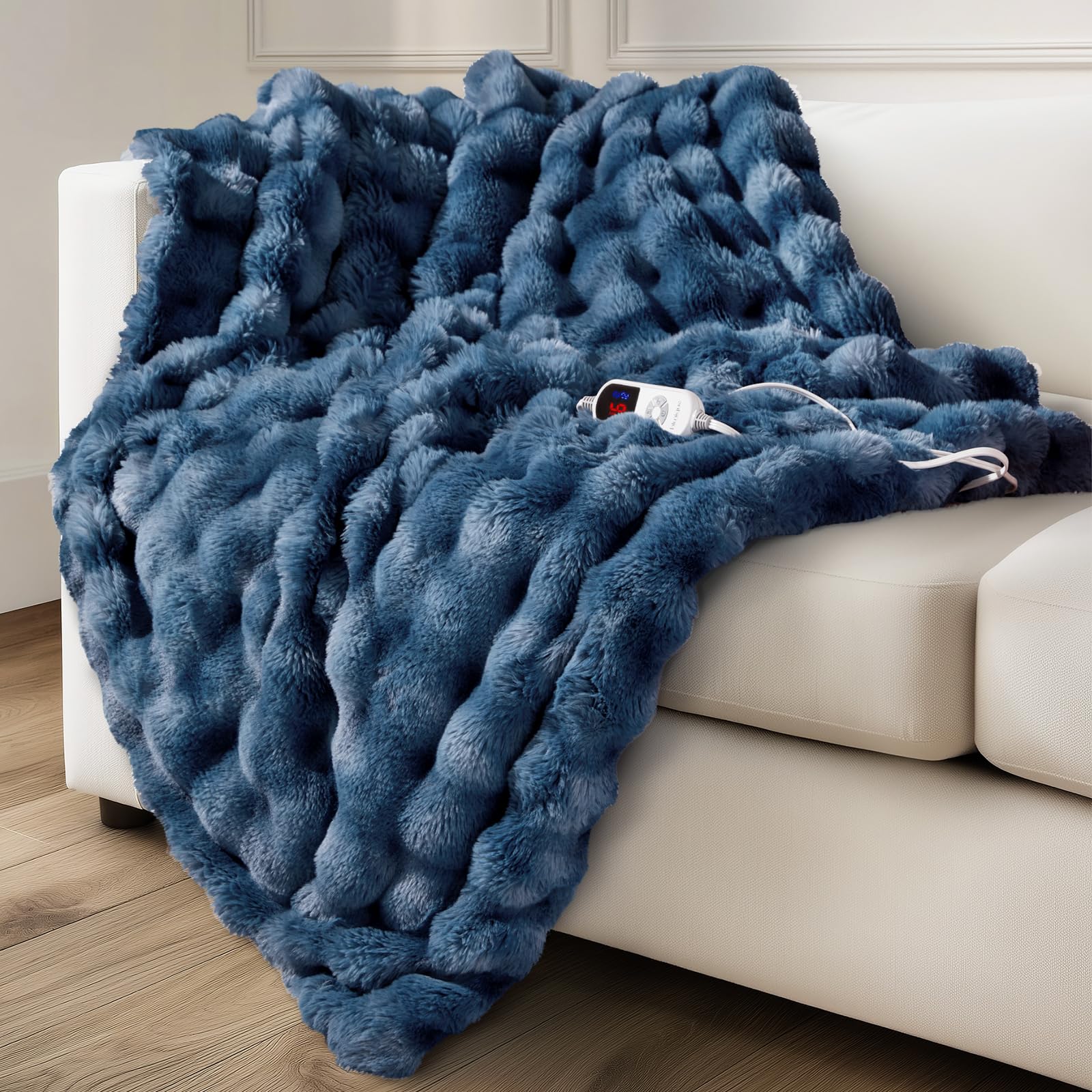 Photo 1 of Electric Heated Blanket for Girls & Women, Soft & Luxurious, Faux Rabbit Fur Heating Throw Blankets, 6 Heat Settings, Overheat Protection, Quick Heating, Memory Function, Gift-Ready Design, 50"x60"
