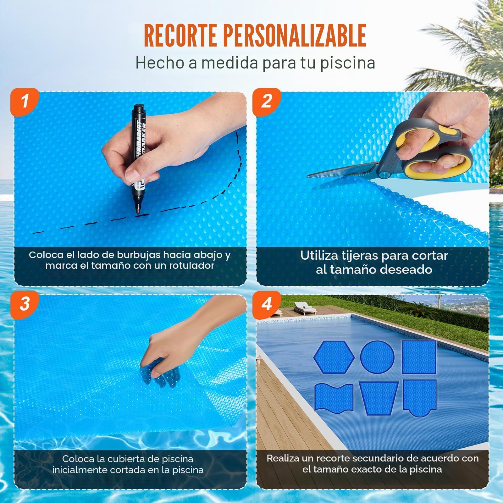VEVOR Cubierta Solar para Piscina Manta Solar Rectangular de 9,75×4,87 m para Piscinas Cubierta Solar para Piscina Enterrada sobre el Suelo Cubiertas Solares de Color Azul de 16 mil para Piscinas