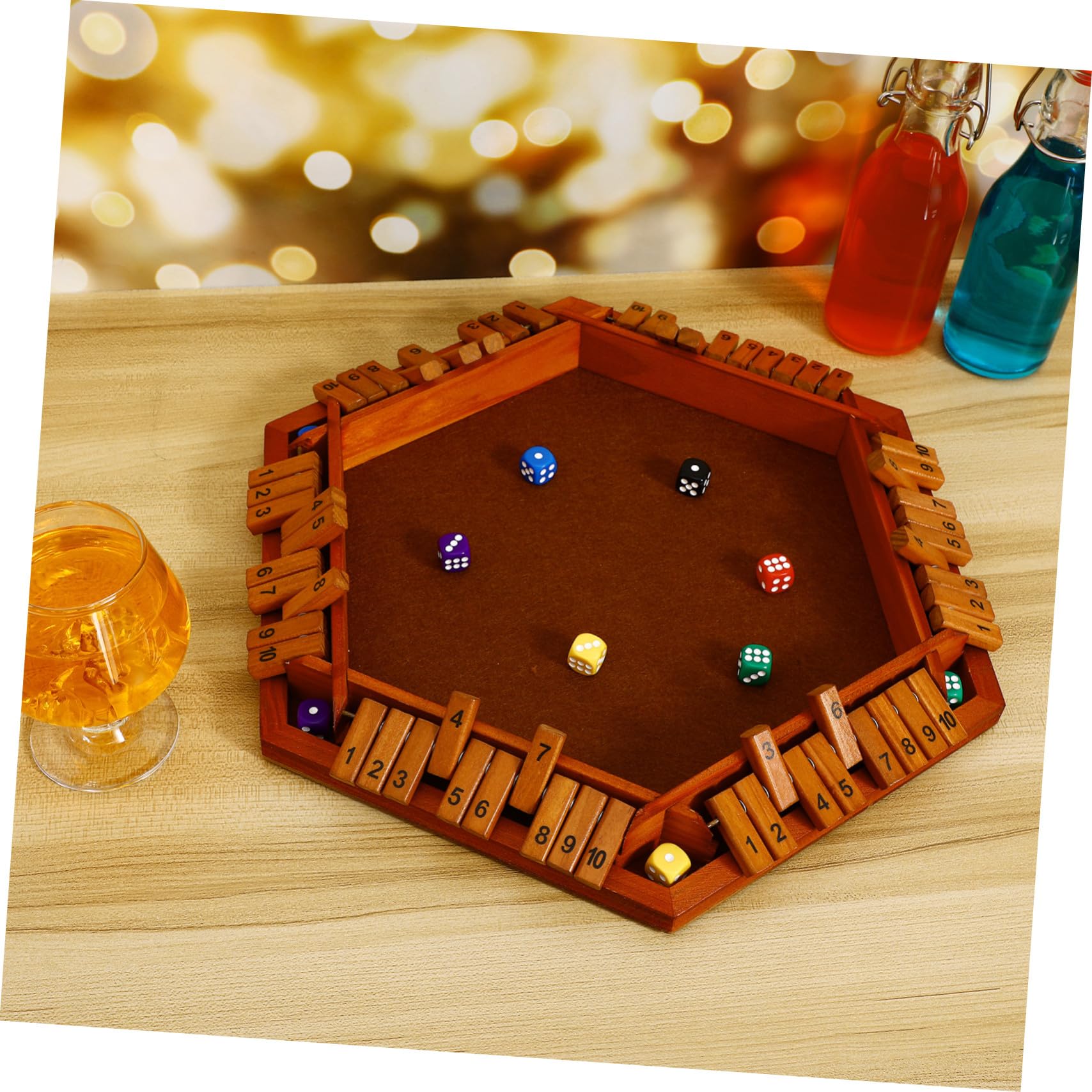 PLAFOPE Shut The Box Gra Drewniana z Sześciościennymi Kośćmi Liczbowymi Interaktywna Planszowa Gra Matematyczna Przyjęcia i Spotkania Rodzinne Wytrzymała i Przenośna Plansza z Drewna