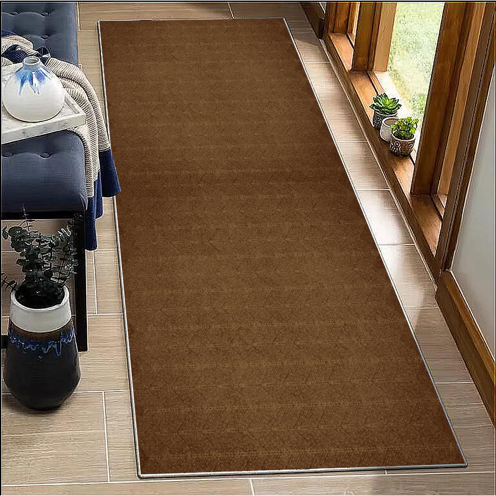 BORKOY Long Carpet Runners for Hallways Non Slip 70x300cm Washable Brown Runner Rugs Kitchen Runner Absorbent Door Mats Hallway Hall Runners Narrow Rugs for Entrance Bedroom Hallways Living Room
