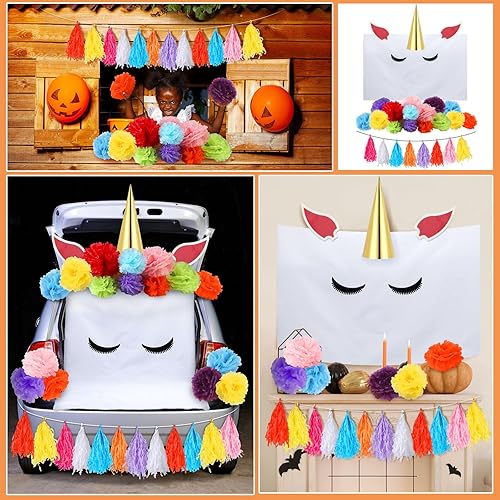 Miniatura 5 de Yuxung Juego de 40 piezas de decoración de unicornio para maletero o golosinas, kit de decoración de tronco de Halloween o golosinas, arco de
