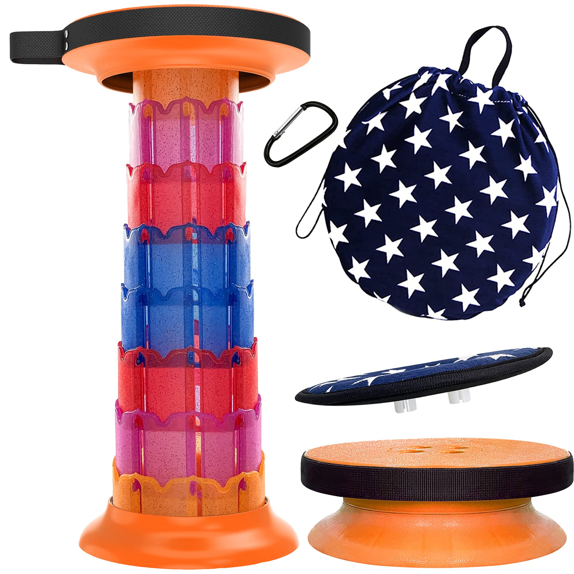 ALEVMOOM Telescoping stool Collapsible Lightweight Stool Retractable Stool 440Ibs for Adults Elderly Camping Hiking Fishing Orange Rainbow