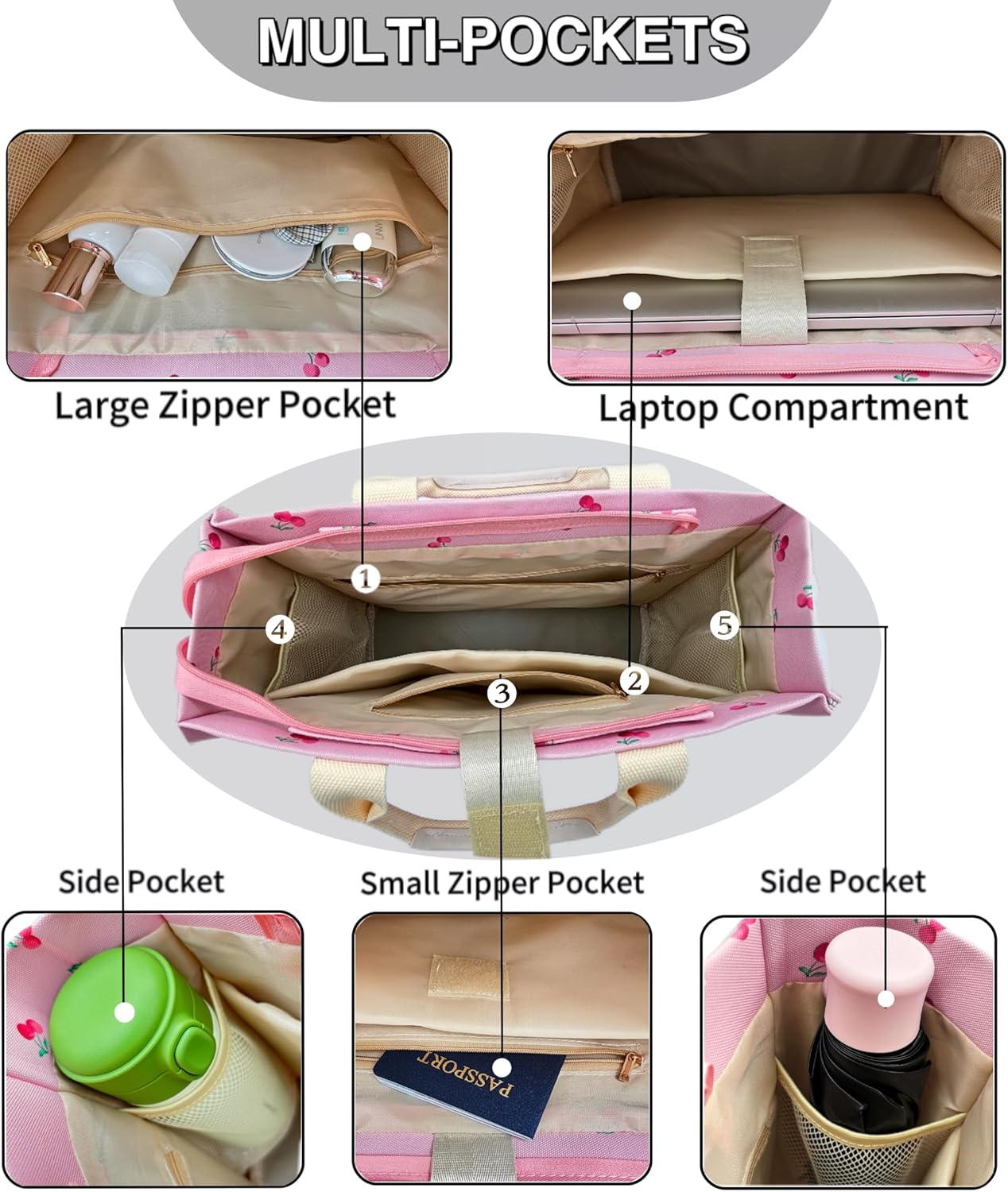 Large Canvas Tote Bag for Women Work Tote Bags with Pockets Laptop Crossbody Purses Everyday Bag Handbags for Travel - Image 6