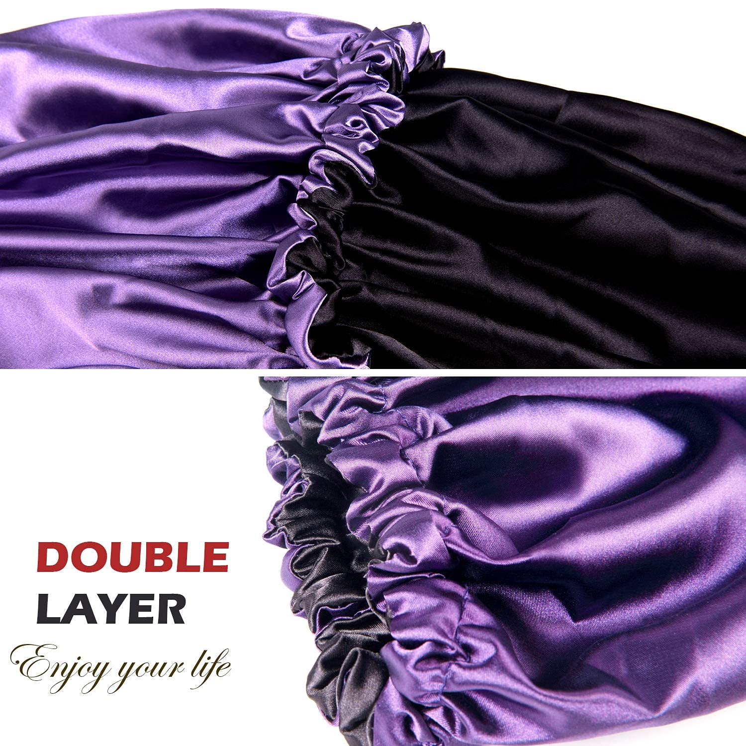 AP SALES Silk Hair Cap for Sleeping-with 3 Satin Scrunchies| Satin Bonnet for Curly Hair| Silk Bonnet for Hair| Satin Hair Cap for Sleeping| Adjustable Hair Bonnet for Sleeping (PURPUL) 1