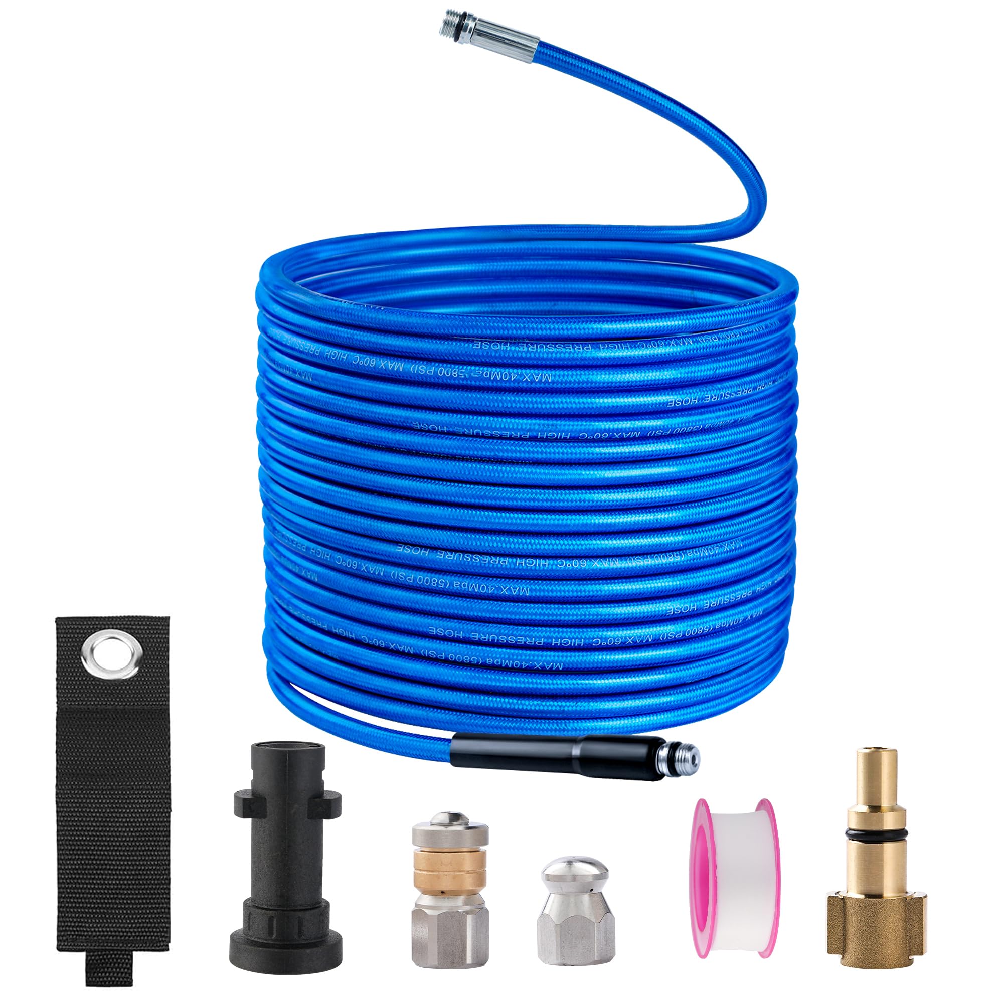 Zestaw do czyszczenia węża spustowego do myjki wysokociśnieniowej 30 m do Karcher K2, K3, K4, K5, K6, K7, LAVOR, do użytku domowego, myjki ciśnieniowej, 180 bar, niebieski