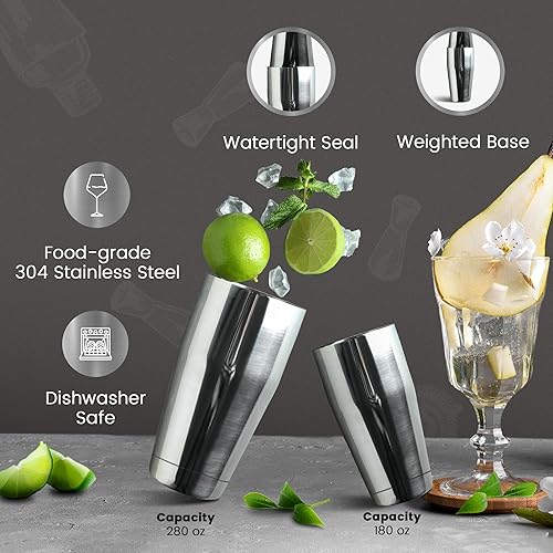 Miniatura 4 de The Cocktail Box Co Premium Mixology Boston - Juego de coctelera para bebidas, incluye colador Hawthorne, jigger y soporte de madera, eleva tu