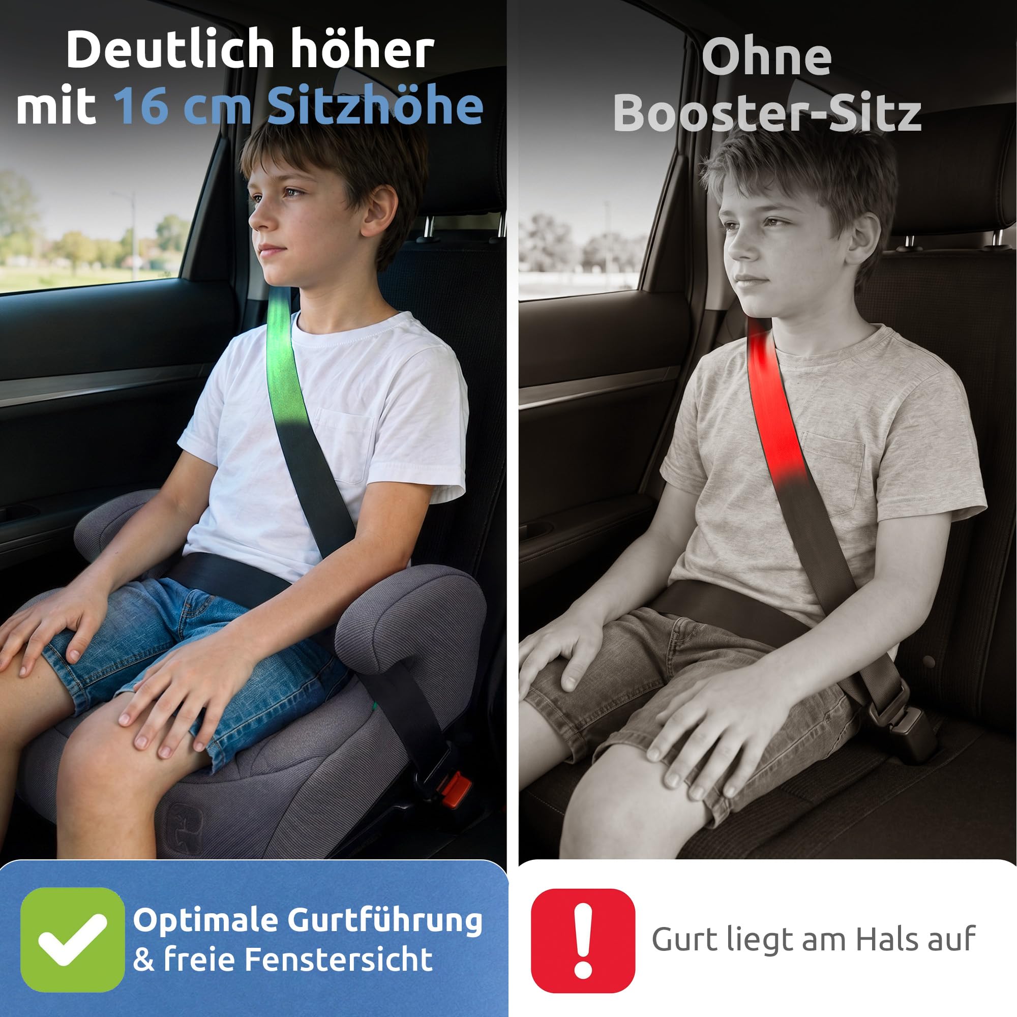 Mallie® Premium Kindersitzerhöhung Isofix mit 2 cm Memory Foam | Sitzerhöhung Auto Kinder 15-36 kg, ECE R129 | Kindersitz Isofix ab 6 Jahre, 125-150 cm (Grau)