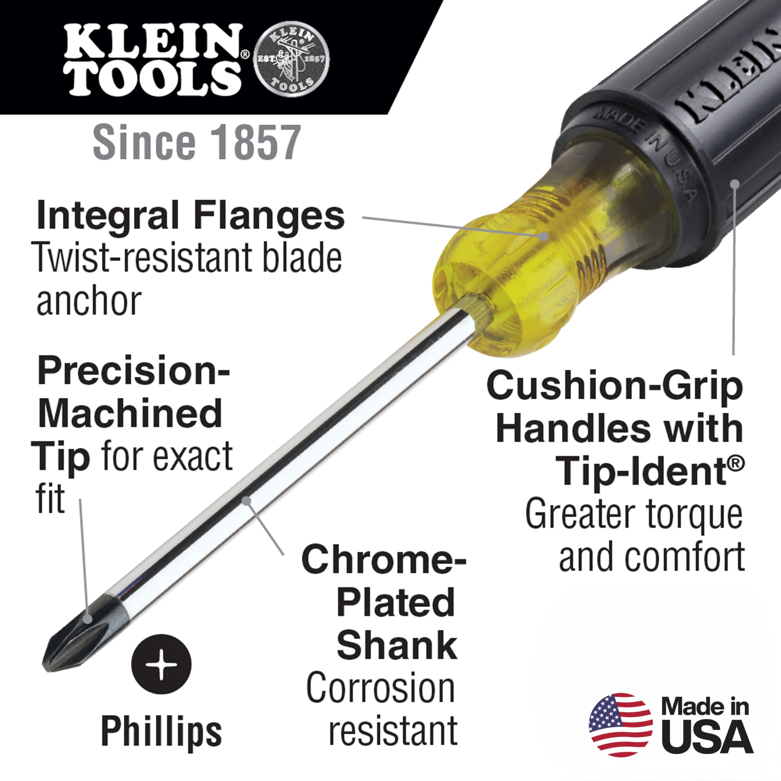 Klein Tools 85445 Juego de destornilladores ranurados, Phillips y puntas cuadradas, agarre de cojín antideslizante, 5 piezas
