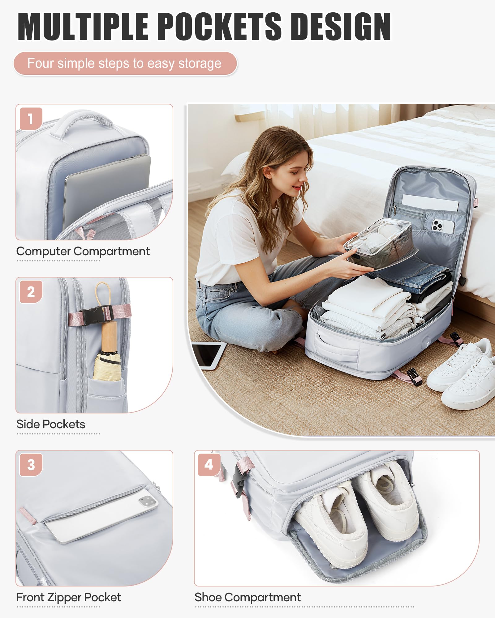 BJLFS Zaino da Viaggio con Sottovuoto Ryanair 40x30x20 Wizzair Bagaglio a mano 40x20x25 Ryanair con Pompa Borse da Cabina per Easyjet 45x36x20 con compressione sottovuoto,Zaino Casual per Laptop