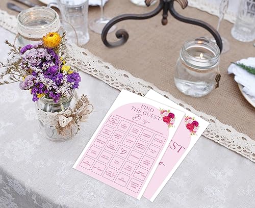 Miniatura 4 de Tuyashua Juego de bingo con diseño floral rosa para 30 invitados con tarjetas de juego, juego de despedida de soltera floral rosa intenso,