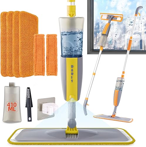 Trapeador con almohadillas de microfibra reutilizables, limpiador de suelos secos y húmedos, soporte para trapeador y raspador para limpieza del