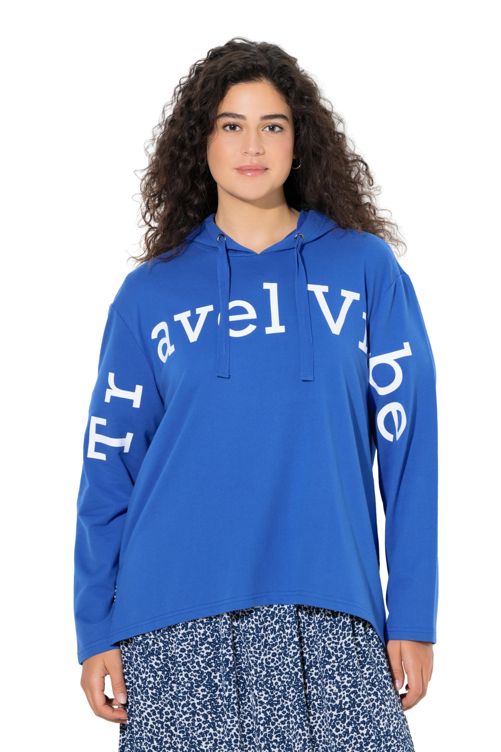 Ulla Popken Damen große Größen Übergrößen Plus Size Hoodie, Schriftdruck, A-Linie, Kapuze, Langarm 844806