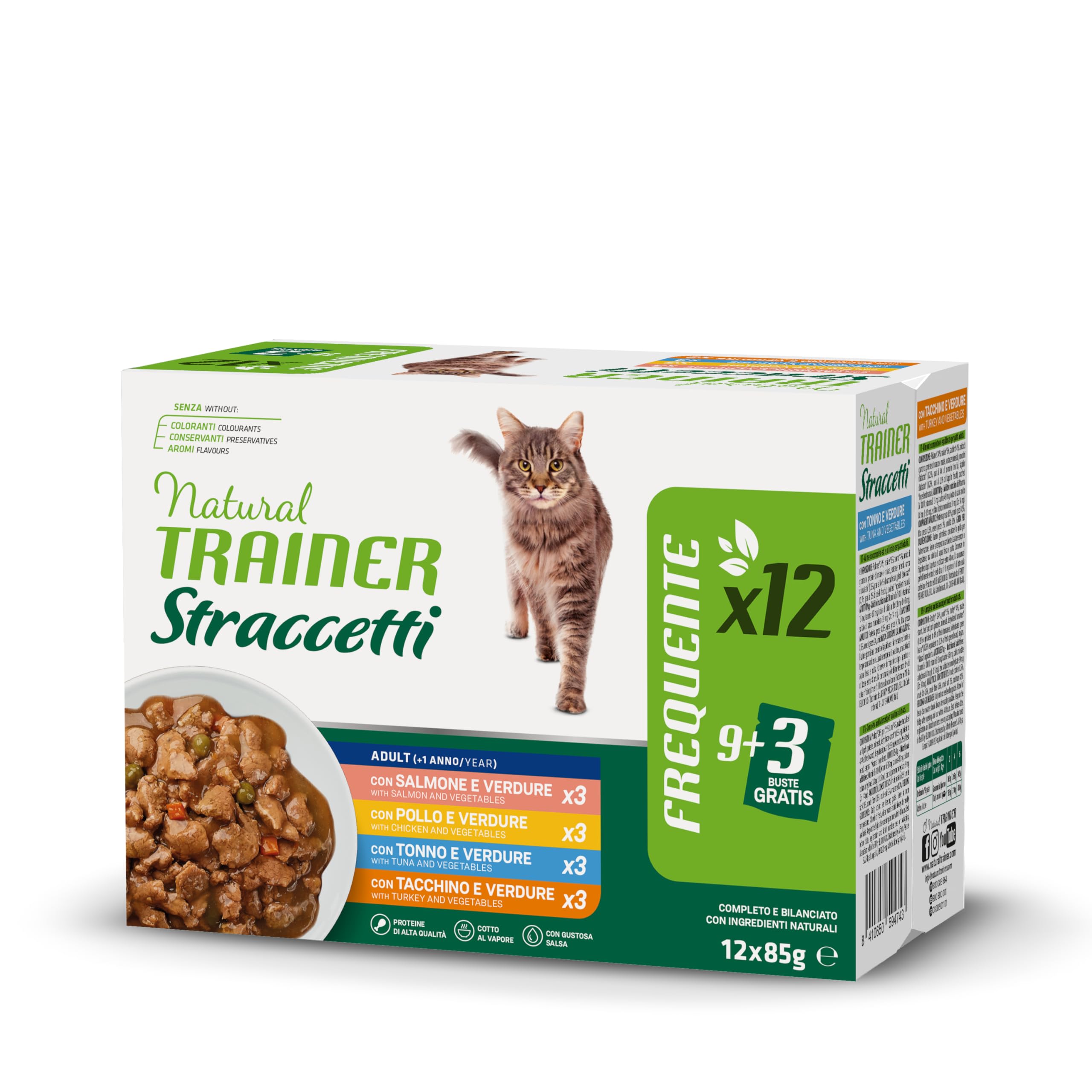 Natural Trainer Straccetti Cibo Umido per Gatti Adulti - Bocconcini in Salsa Multipack 12 x 85g