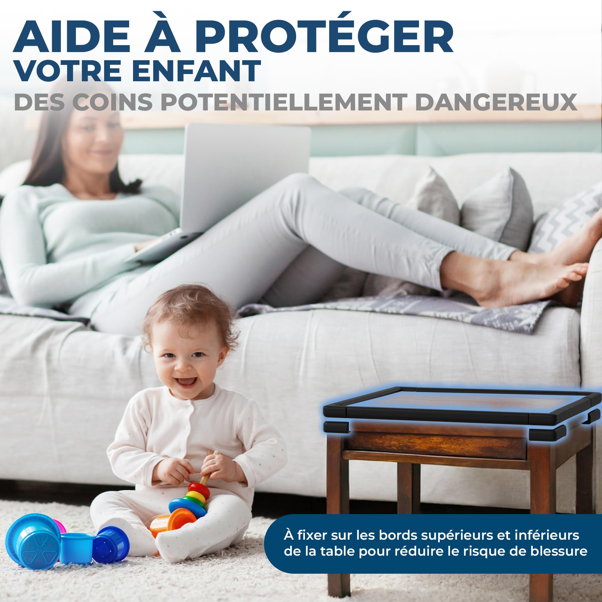 Hoffenbach Protection en Mousse pour Bords & Coins – Bande de Sécurité 6,2 m pour Table & 12x Coussins d’Angle – Lit Bébé – Adhésifs Antichoc – Noir