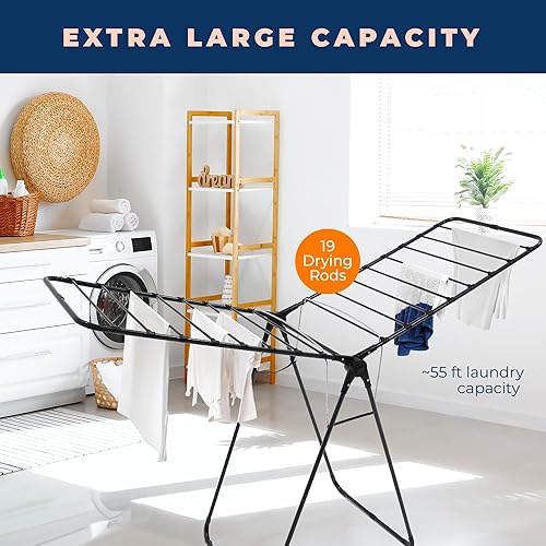 Miniatura 7 de happhom Estante de secado de ropa, altura ajustable para ropa y vestido, estante de secado de ropa ahorrador de espacio con sistema de bloqueo