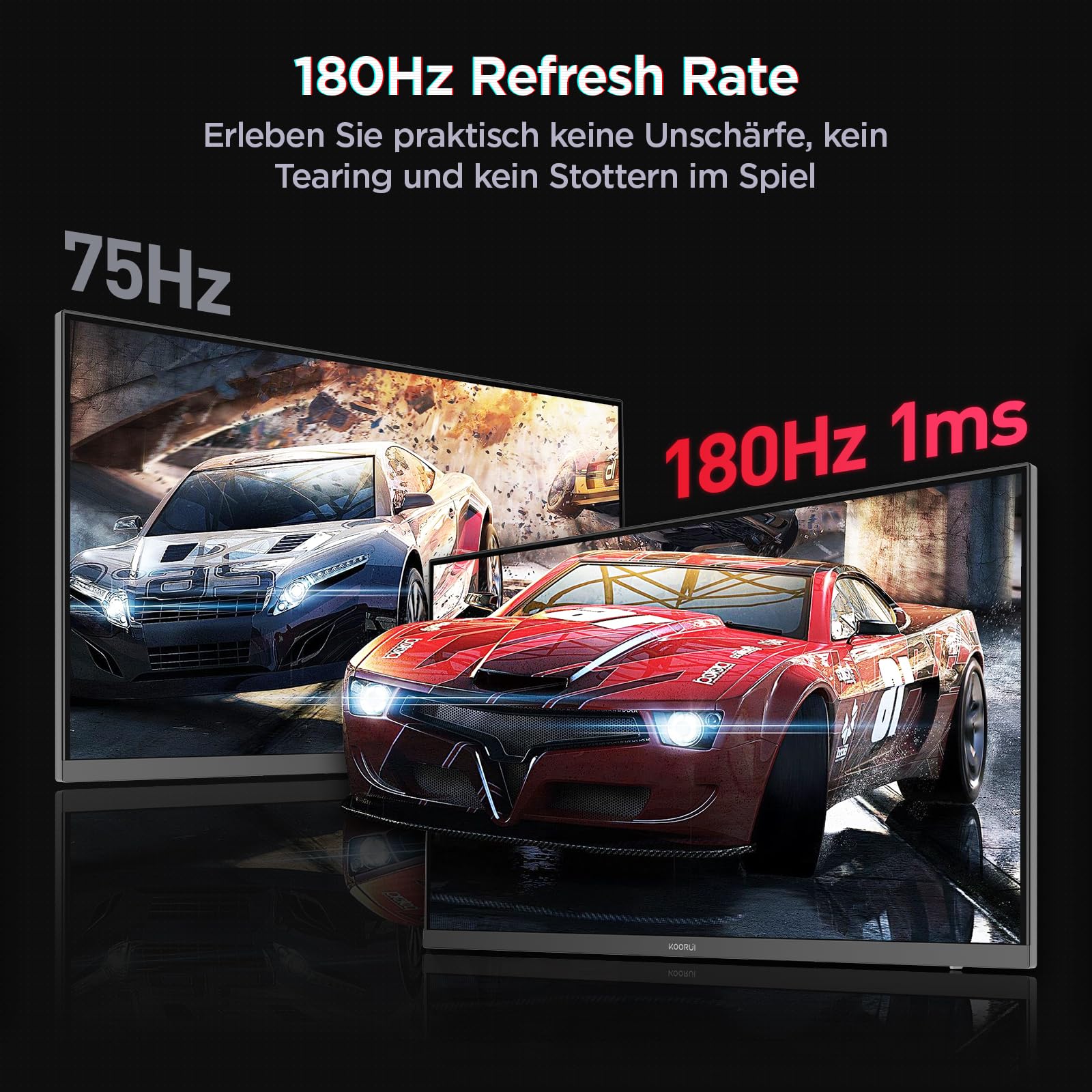 KOORUI G2421V 24 Zoll Gaming Monitor, 1ms 180Hz Fast IPS QHD 2560x1440 HDR400 Adaptive Sync HDMI2.0 DP1.4 VESA 75x75mm