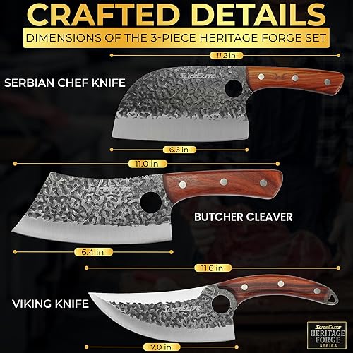 Miniatura 2 de SliceElite Juego de 3 cuchillos de carnicero profesionales forjados a mano cuchilla, vikingo afilado y deshuesado, cuchillos para cortar carne