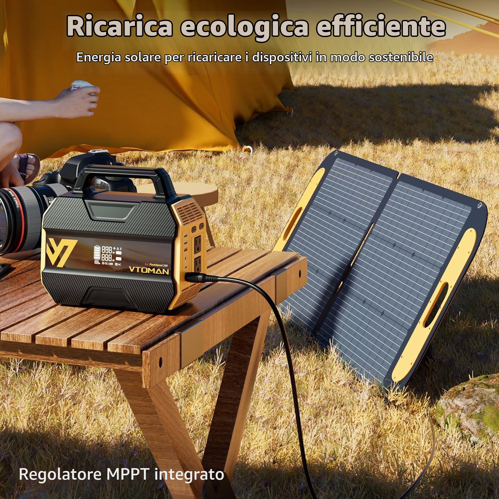 VTOMAN FlashSpeed 300 230Wh 300W Campeggio Centrale Elettrica Portatile | Generatore Solare, Batteria LiFePO4, Uscita de CA (Picco 600W), Ricarica Rapida per Campeggio, Viaggio, Esterni, Pesca