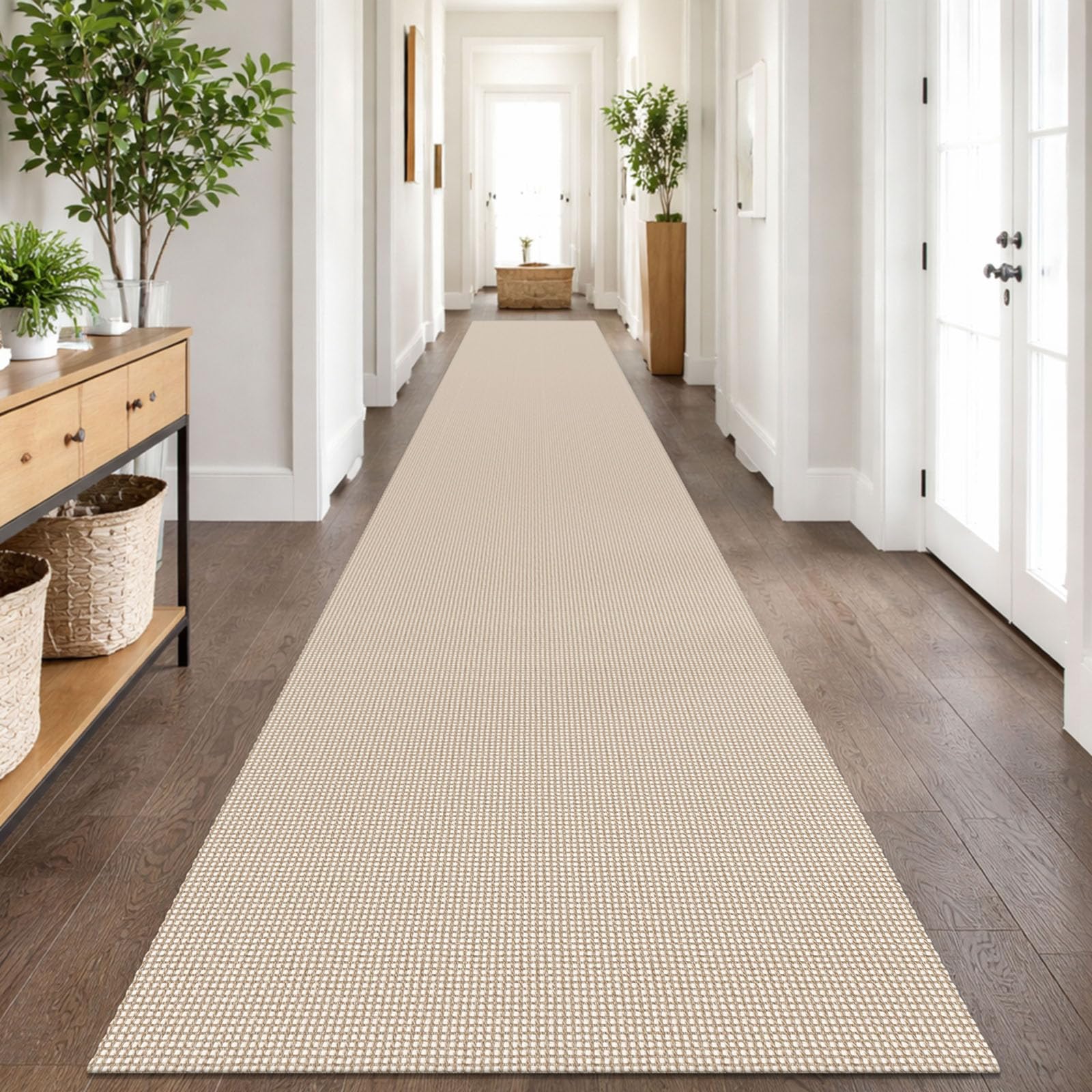 IOHOUZE Washable Exrea Long Hallway Runner Rug 3x18 Non Slip Rubber Backed Kitchen Runner Entryway Runner Indoor, Woven Rugs Floor Carpet for Kitchen Hall Entryway, Cream/Beige