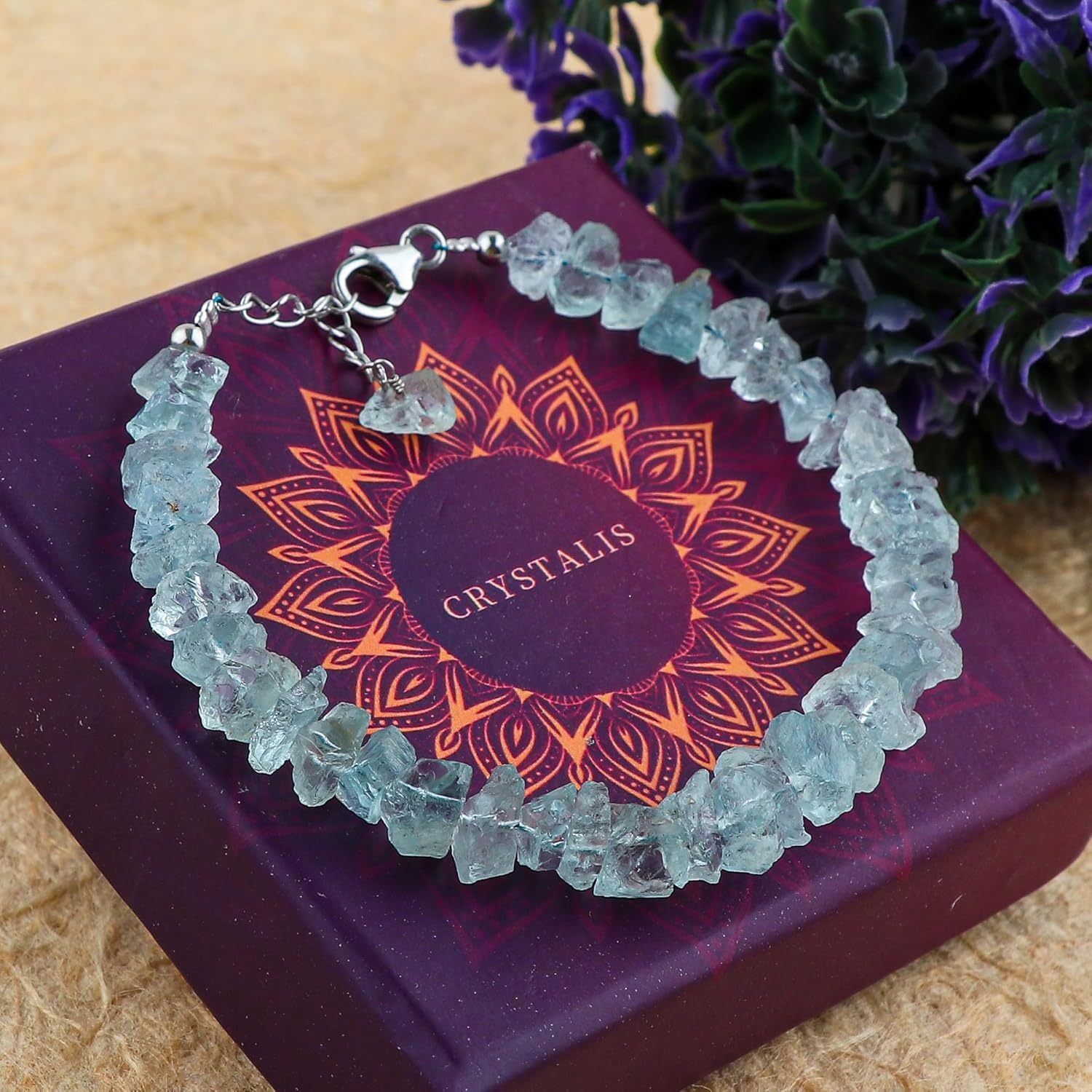 CRYSTALIS AA+ Natural Water-Aquamarine Raw Crystals Bracelet, Ultra-Blue, High Grade Rough Gemstones, Chakra Healing Crystals, Gift Giving Jewelry, 925 Sterling Silver Womens Bracelet 8 inch