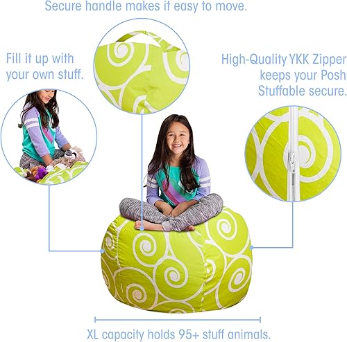 Miniatura 341 de Posh Funda de Silla Puf Rellenable para Almacenamiento de Animales de Peluche para Niños - Organizador de Juguetes Infantiles, Grande-38 - Lona