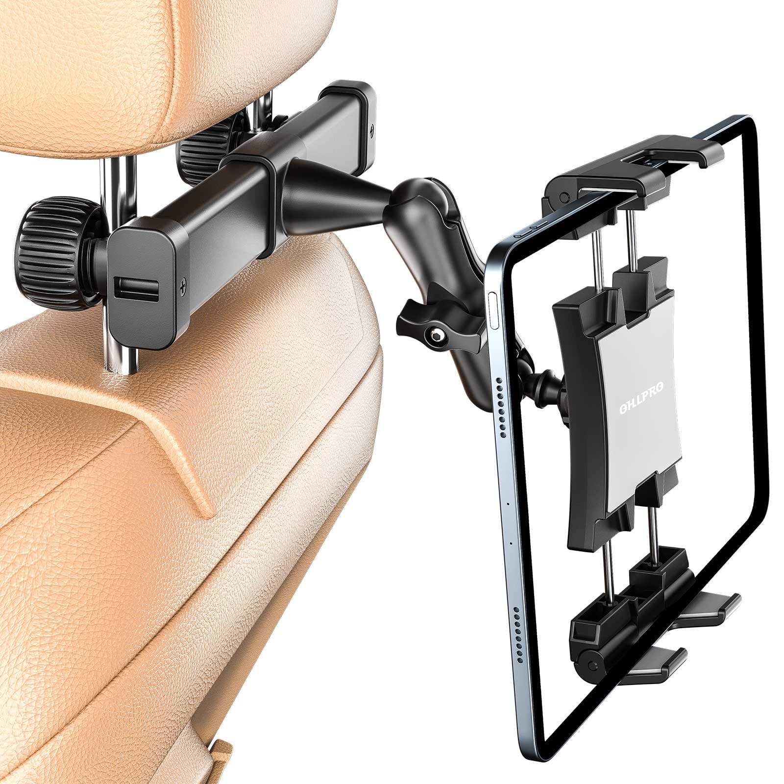 OHLPRO Tablet Halterung Auto Kopfstütze [Kugelgelagerte Arm+Metall Faltklemme] Universelle KFZ Tablethalterungen Reise Zubehör Kinder Kompatibel mit Alle 5-13 Zoll iPad Handys Switch Sumsung