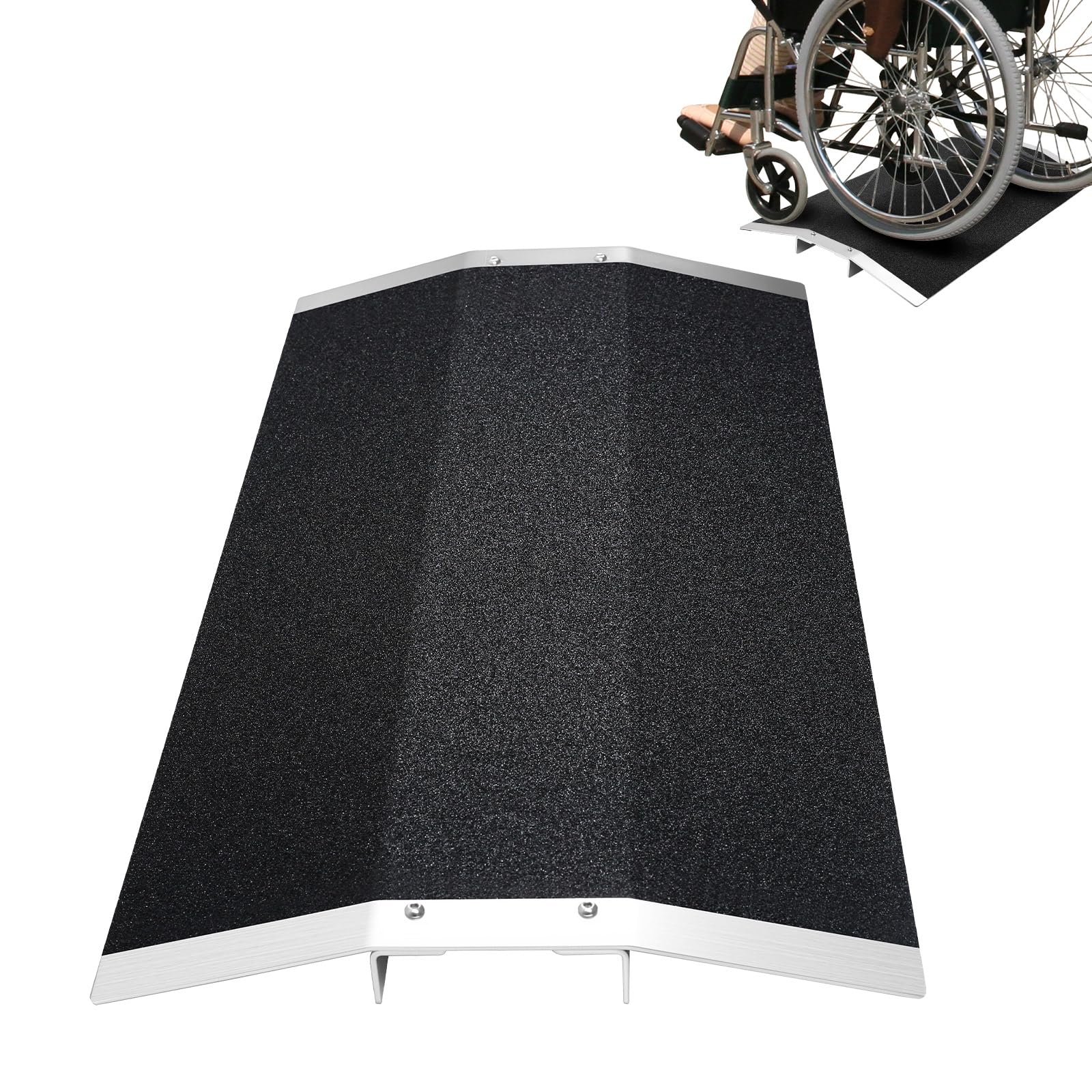 Vielseitig Alu-Schwellenrampe,80cm Breite, 300 kg Tragkraft, rutschfest Schwellenbrücke Rollstuhlrampe für Rollstuhl & Rasenmäher, Türschwellenrampe für Türschwellen, Stufen, Bordsteine