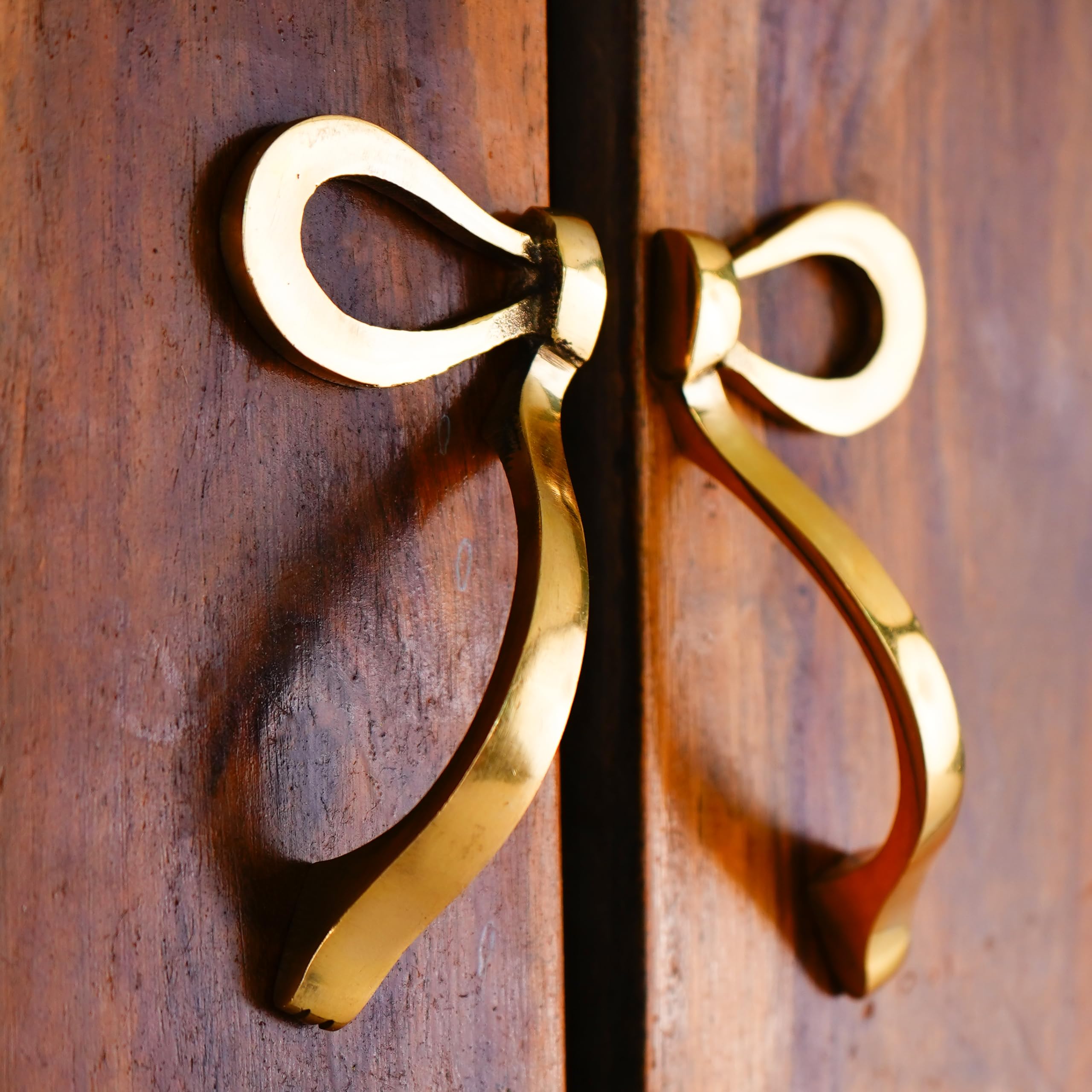 Indian Shelf 1 Pair Antique Brass Cabinet Pulls Bow Decorative Door Handles Gold Bow Handles for Cabinets and Drawers Vintage Gold Door Pulls