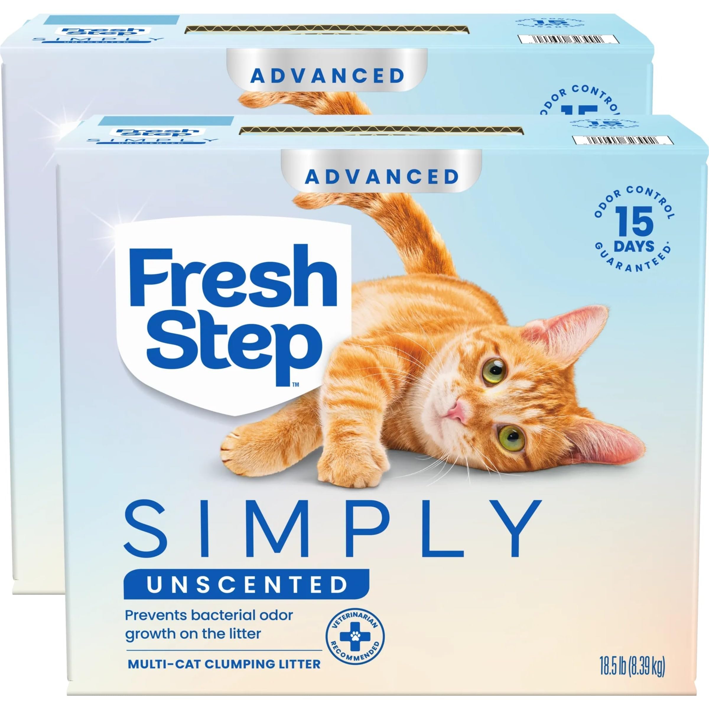Advanced Simply Unscented Clumping Litter, Fresh Step Unscented Cat Litter Fights Odor on Contact, 37 lbs. (2 x 18.5 lb. Box)
