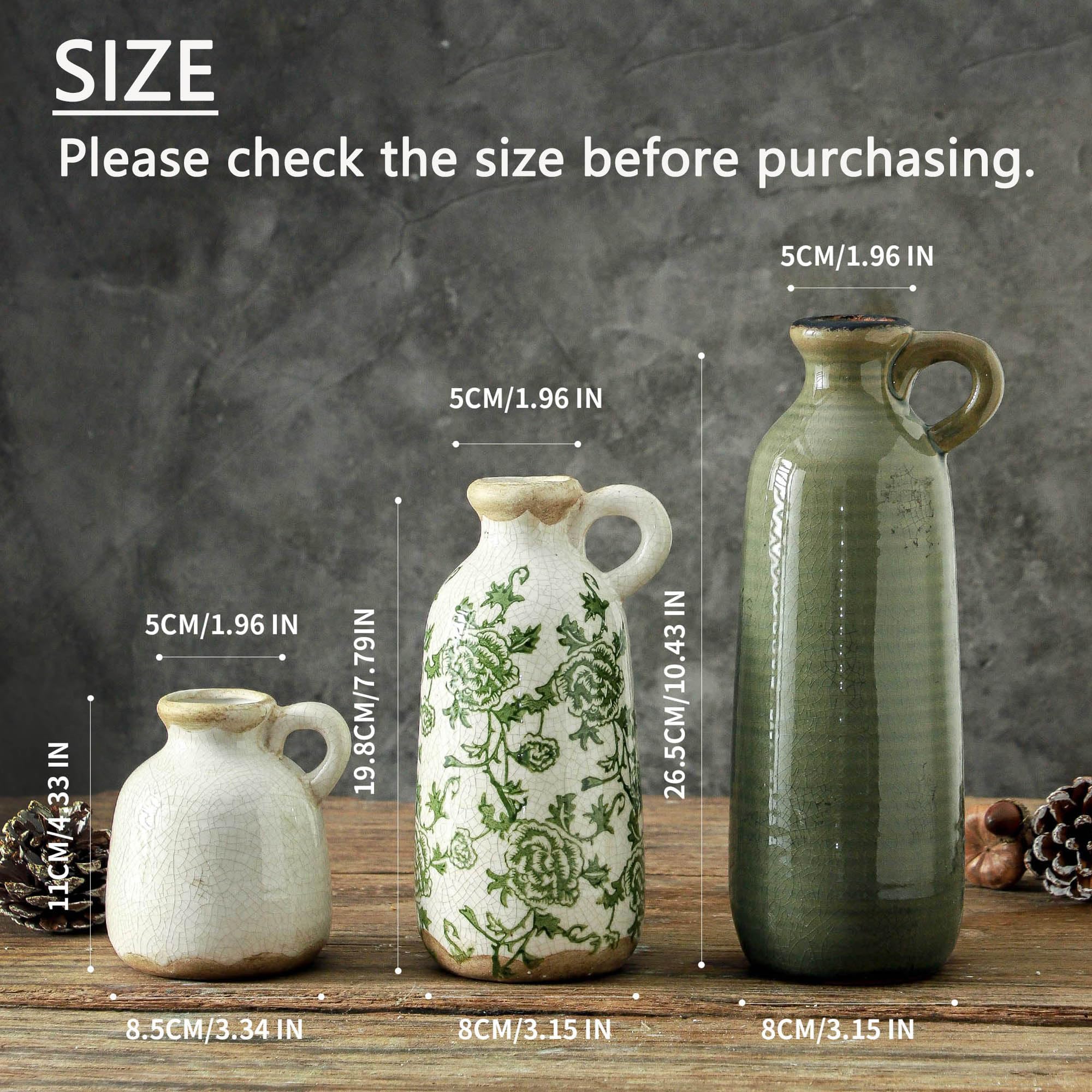 Vintage-Vasen-Set mit Griff, Keramik, rustikale Vasen, Heimdekoration, Bauernhaus, dekorative Vase, Keramik, modern, für Tisch, Kaminsims, Eingangsbereich, Bücherregal, Wohnzimmer, Küche, Schlafzimmer