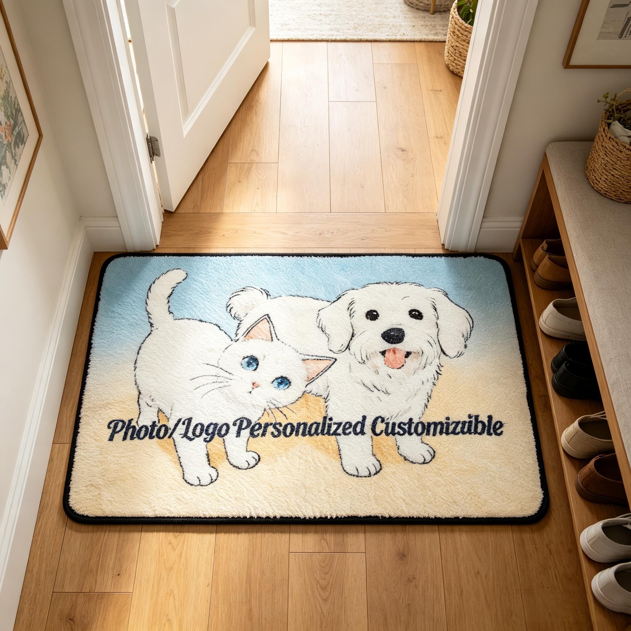 Calore Personalised Door Mat Custom Photo Text Doormat for Family Dog Cat Welcome Mat Outdoor Non Slip Washable Indoor Entrance New Home Gift 60x90cm โ image 1