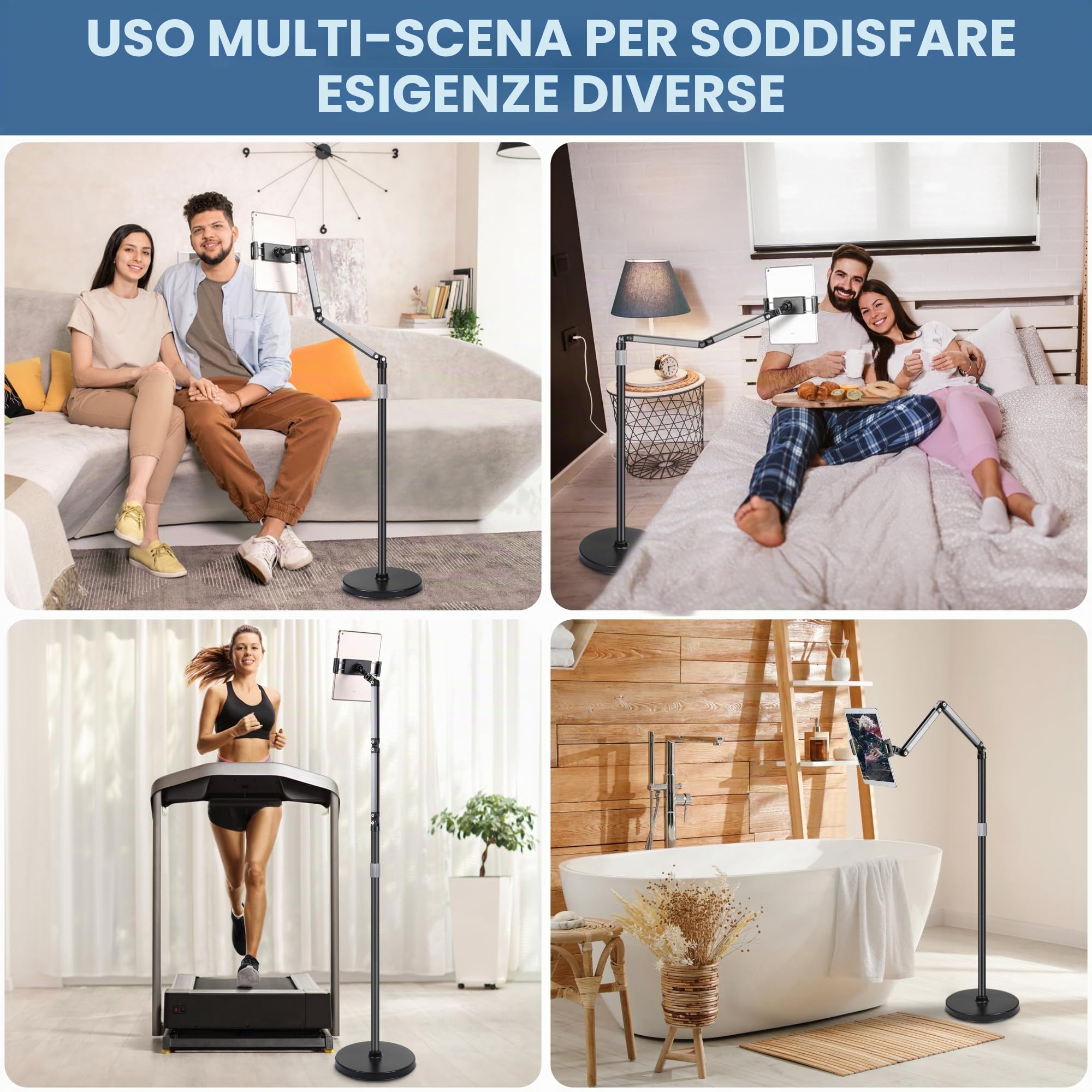 YSSHUI Supporto da pavimento per tablet resistente con base da 3 kg, supporto girevole regolabile a collo d'oca per iPad, Galaxy Tab, Kindle, telefoni (da 11,9 a 33 cm)