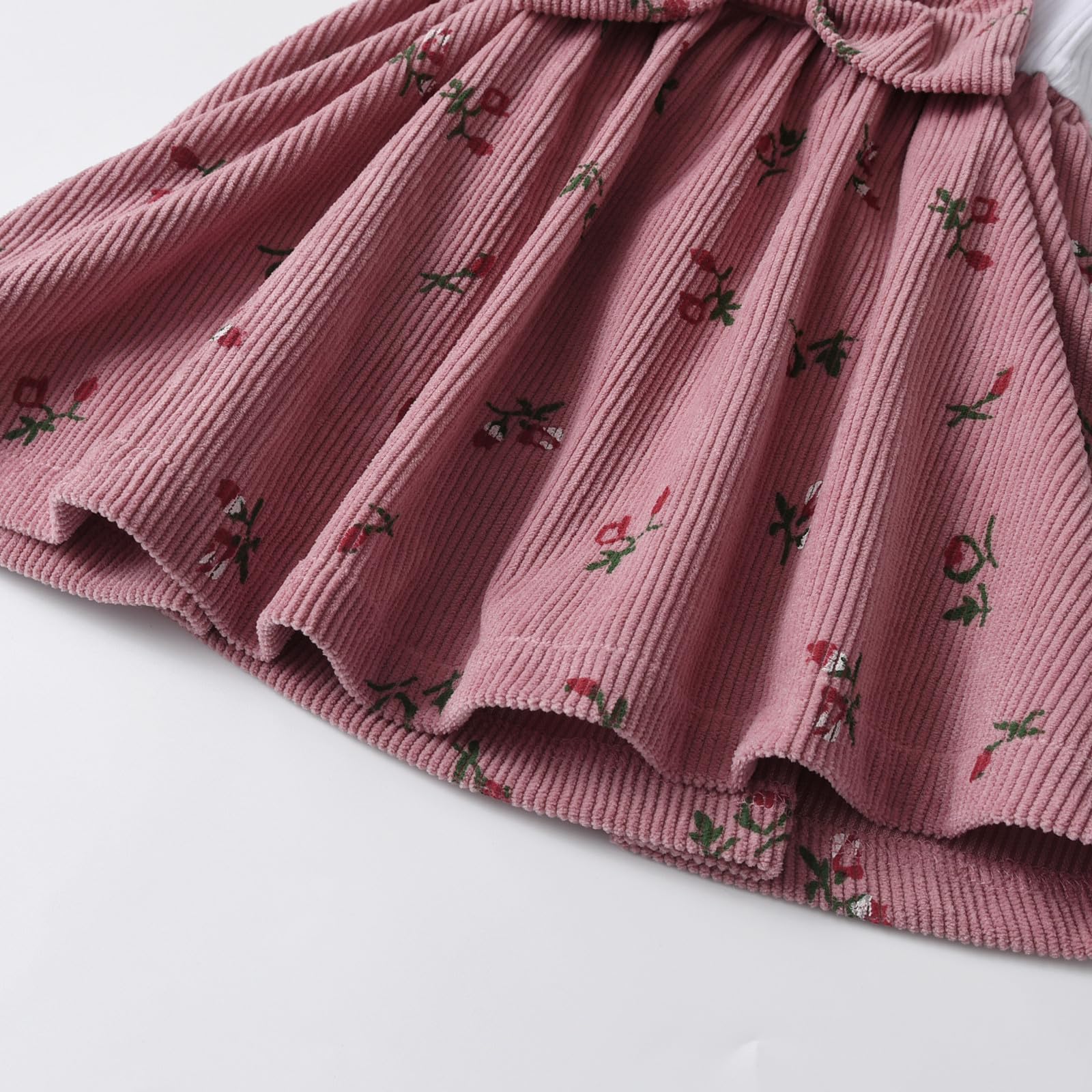 Baby-Mädchenkleidung Kleid mit Langen Rüschenärmeln, Outfits mit Schleife und Hosenträgern, Rock