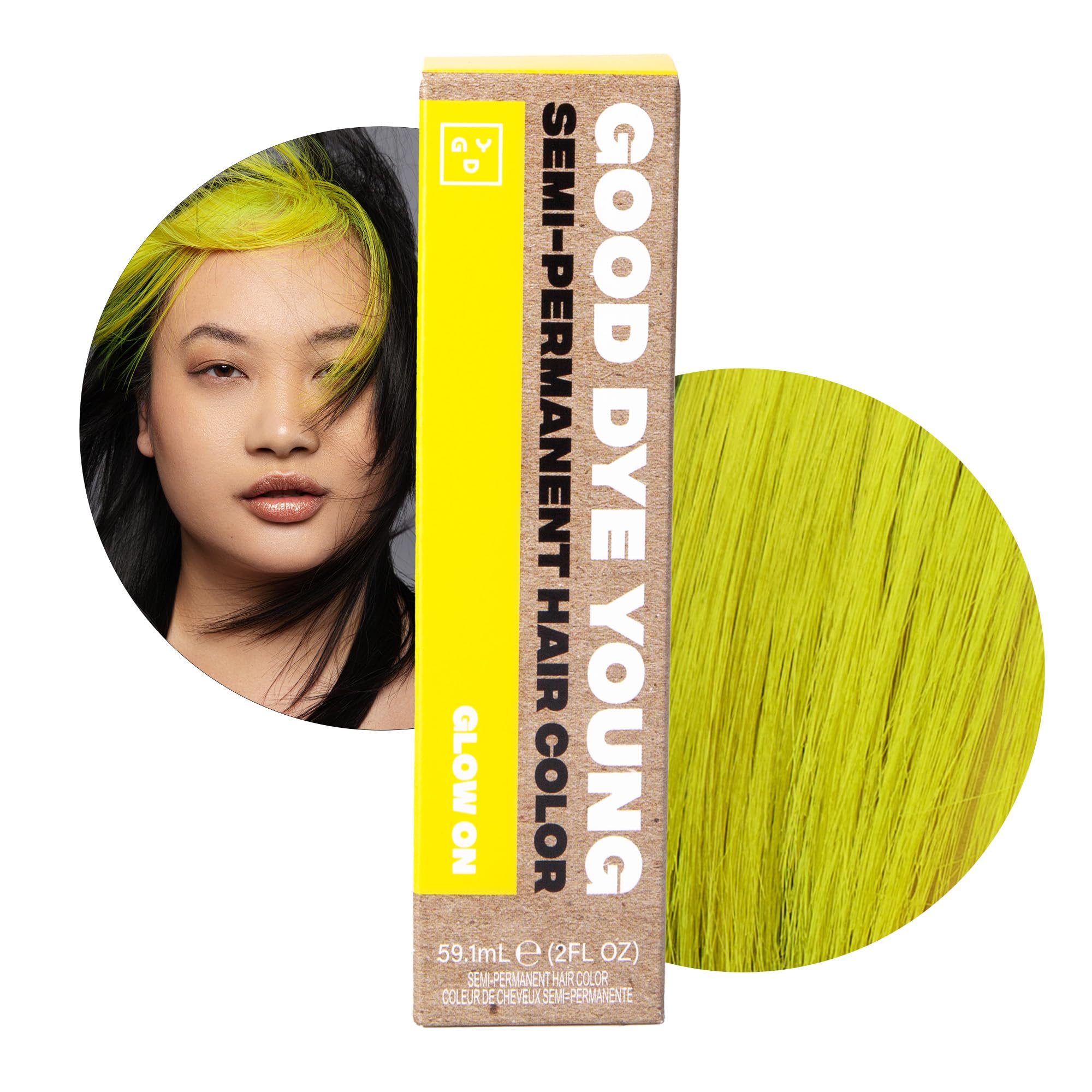 Good Dye Young Streaks and Strands Semi Permanent Hair Color (Glow On Yellow) - UV Protective Temporary Hair Color, 15-24+ Washes - Conditioning