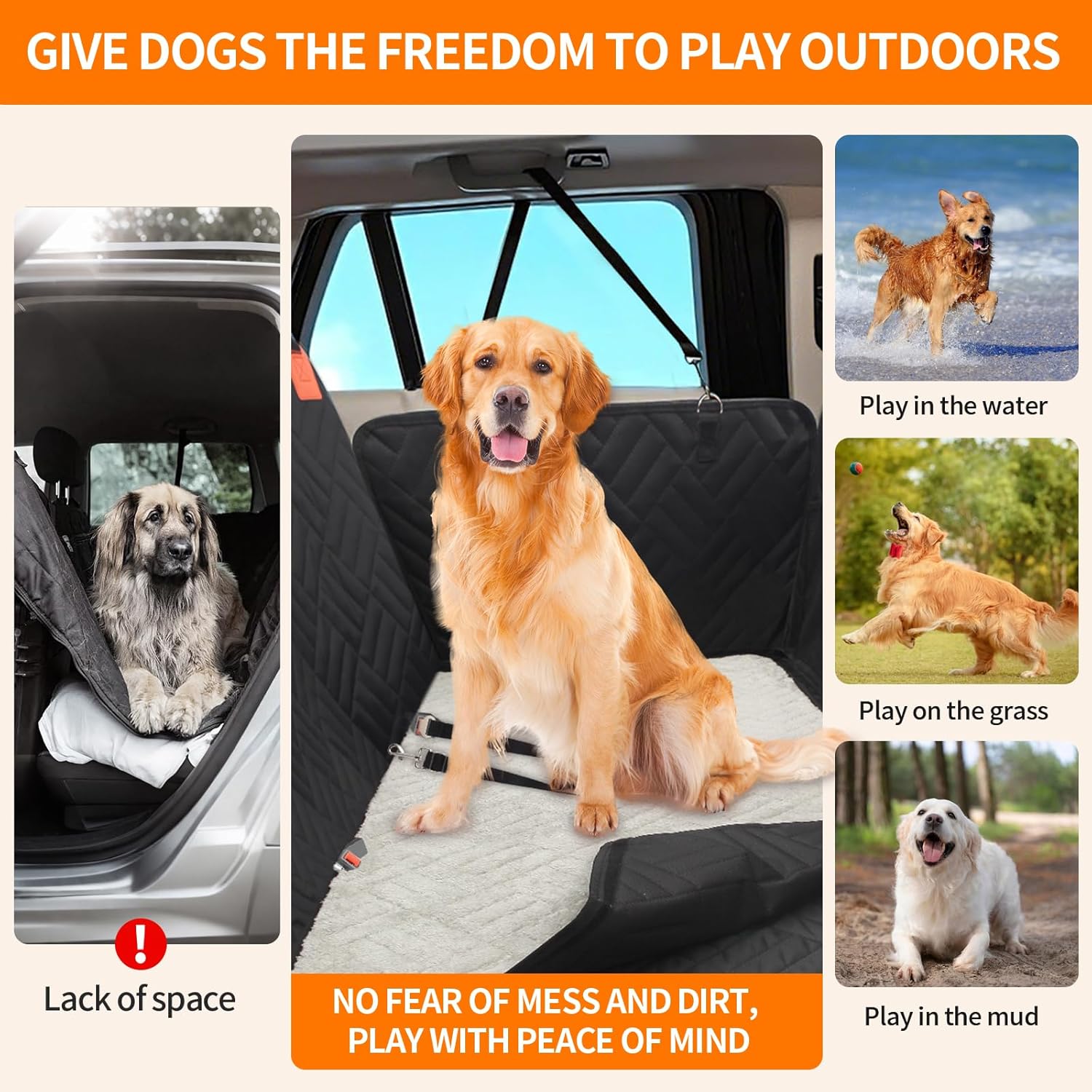 Oxford Fabric Dog Back Seat Cover, Waterproof Non-Slip Hard Bottom Pet Extender with Extra Replacement Pad for Sedans Trucks SUVs