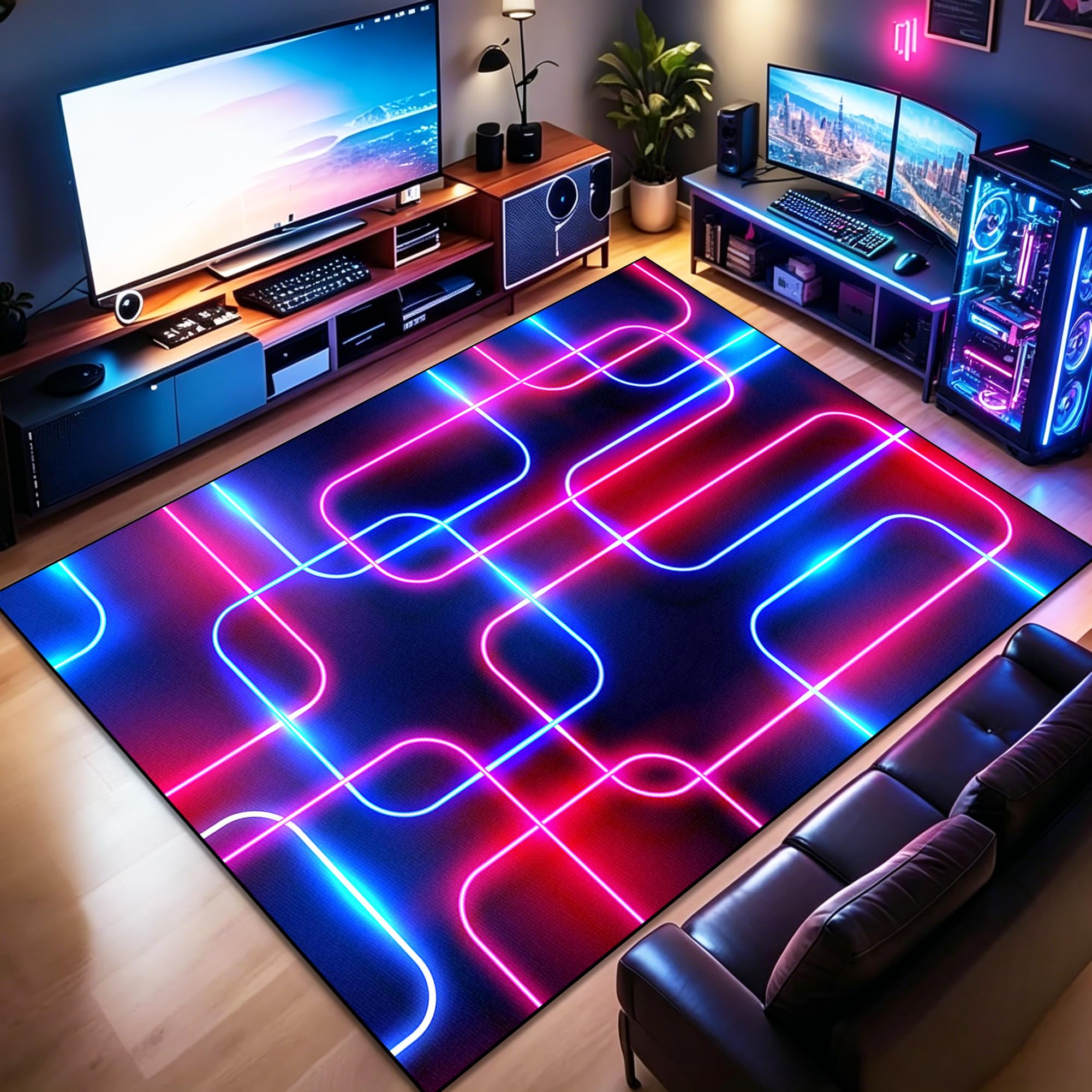 Tapis Chambre Ado Gamer Tapis Garçons Tapis Sol Gaming Deco Géométrique 110x150cm/43.31x59.06inch Tapis De Salon et Chambre Moderne Antidérapant Tapis de Sol Esports Tapis pour Zone de Jeu