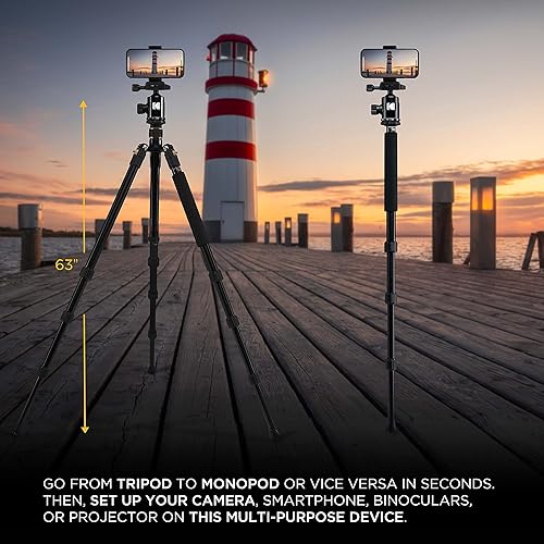 Miniatura 5 de KODAK Photo Gear - Trípode y monopie de 63 pulgadas con cabeza de bola de 360°, soporte de cámara de aluminio profesional 2 en 1 de alta calidad con