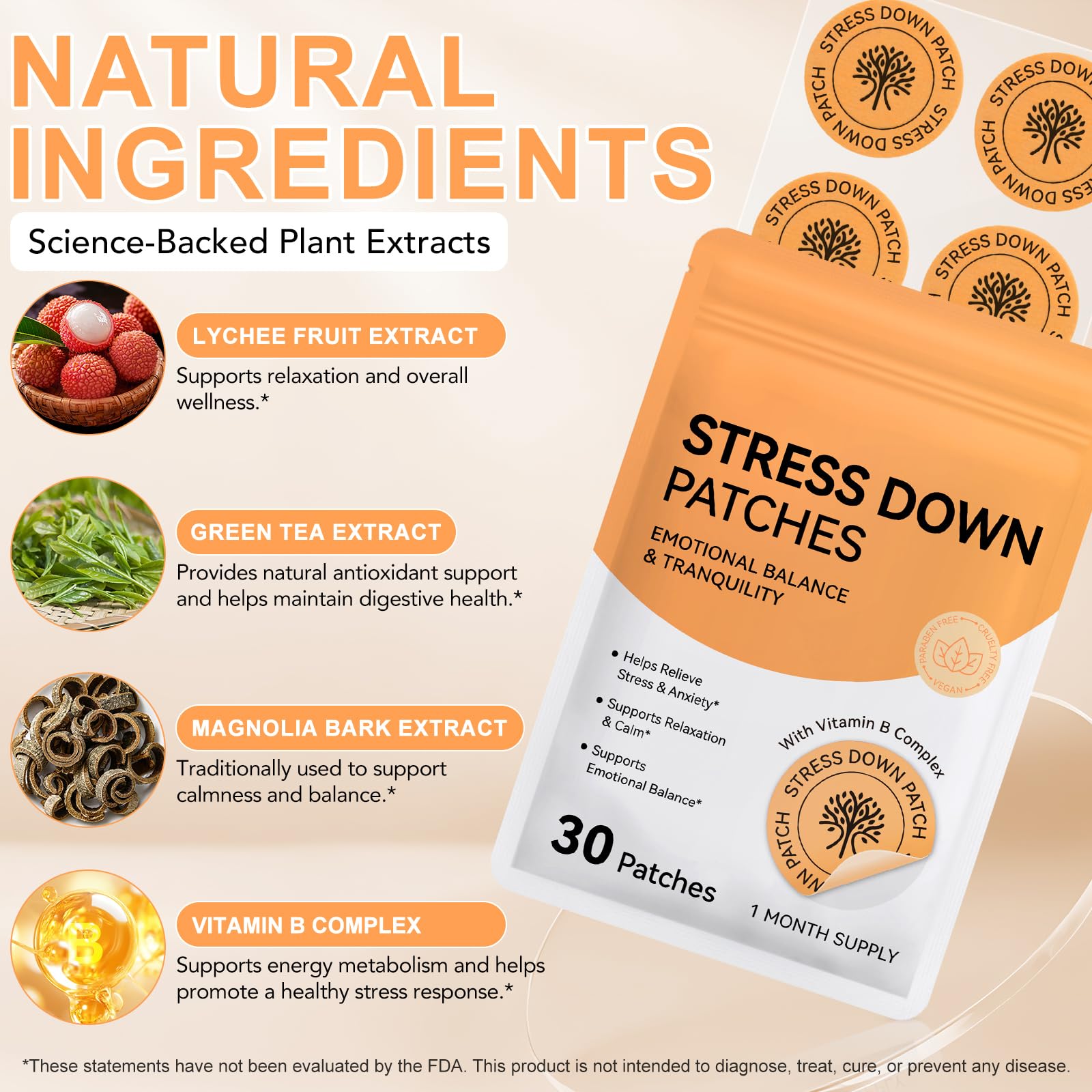 Stress Down Patches | Support Du Stress Et De L'Anxiété | Formule Botanique À Base De Plantes, Autocollants Calmants D'Humeur, Patch De Soulagement De L'Anxiété Pour Hommes Et Femmes | 30 Patches