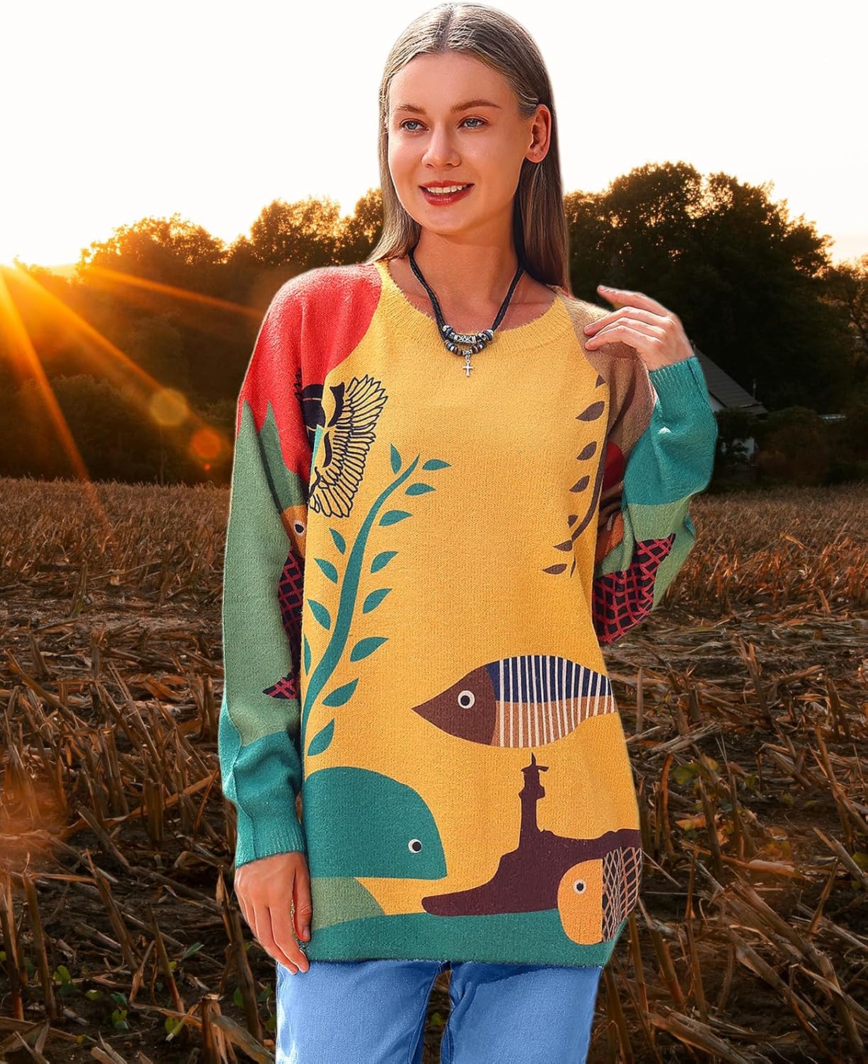 Womens Ugly Christmas Sweaters Casual Loose Oversized Pullover Sweaters Graphic Printed Knit Trendy Tops - Image 2