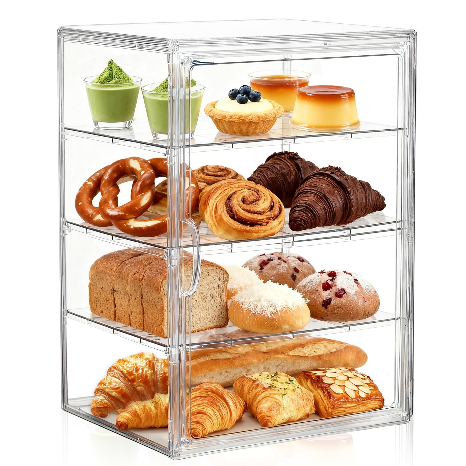 GWBPES Pastrys Display Case, 4 Tier Bread Bin Clear Cake Display Cabinet Large Bread Storage Containers Acrylic Countertop Bakery Displayer For Breads Dessert Cookie Baking